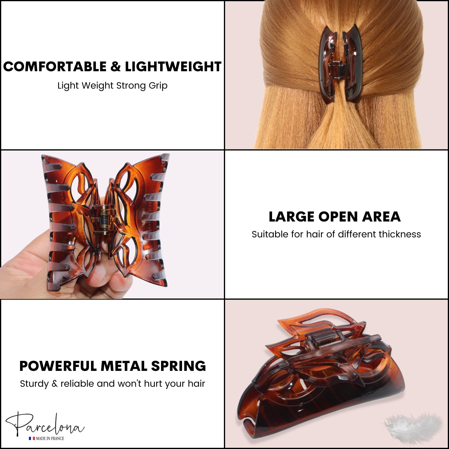 Parcelona French Leafy Medium Tortoise Shell Cellulose Jaw Hair Claw for Women