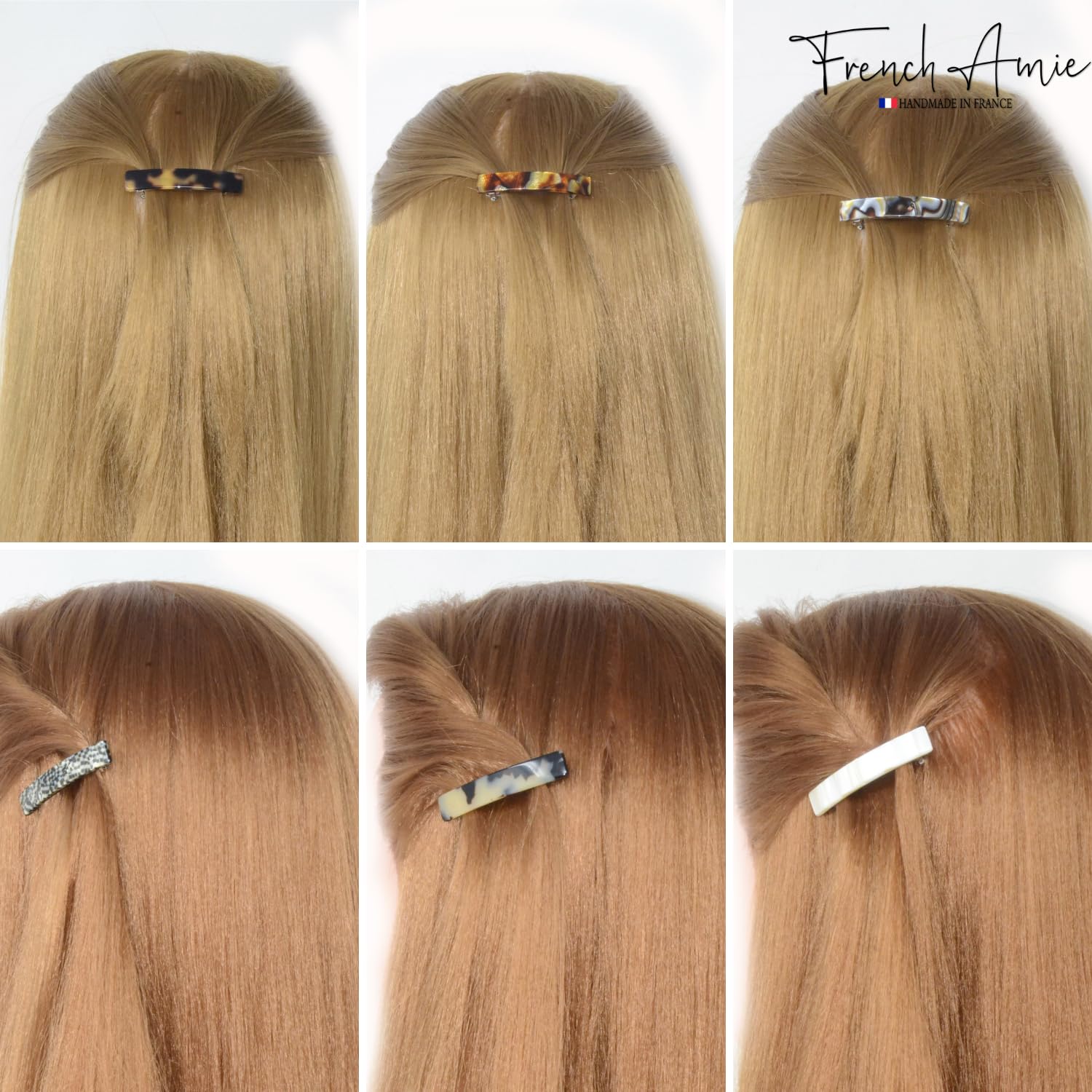 French Amie Bar Mini Set of 6 Handmade Cellulose Hair Clip Barrette for Girls
