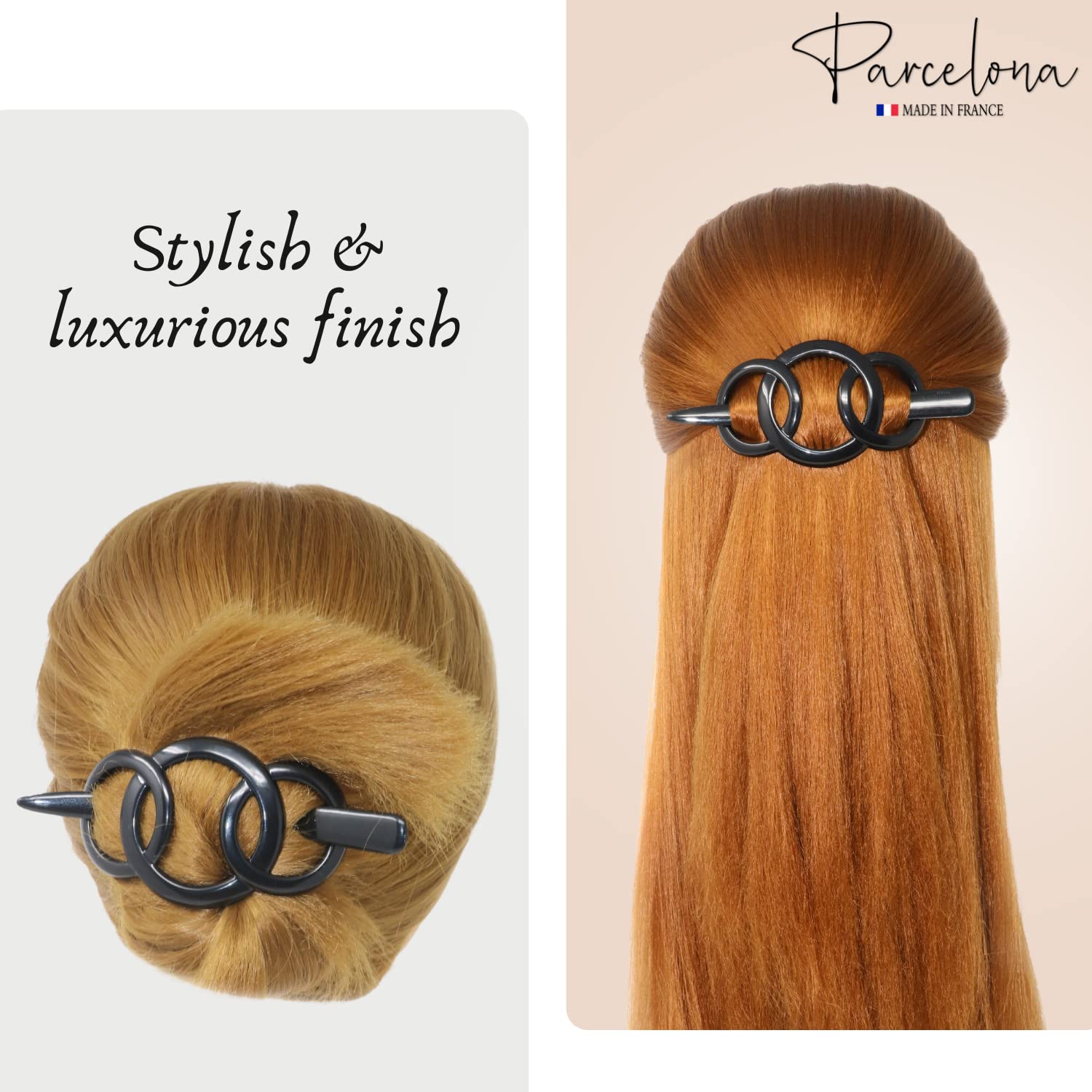 Parcelona French Triple Ringed Cellulose Barrette with Stick for Women and Girls