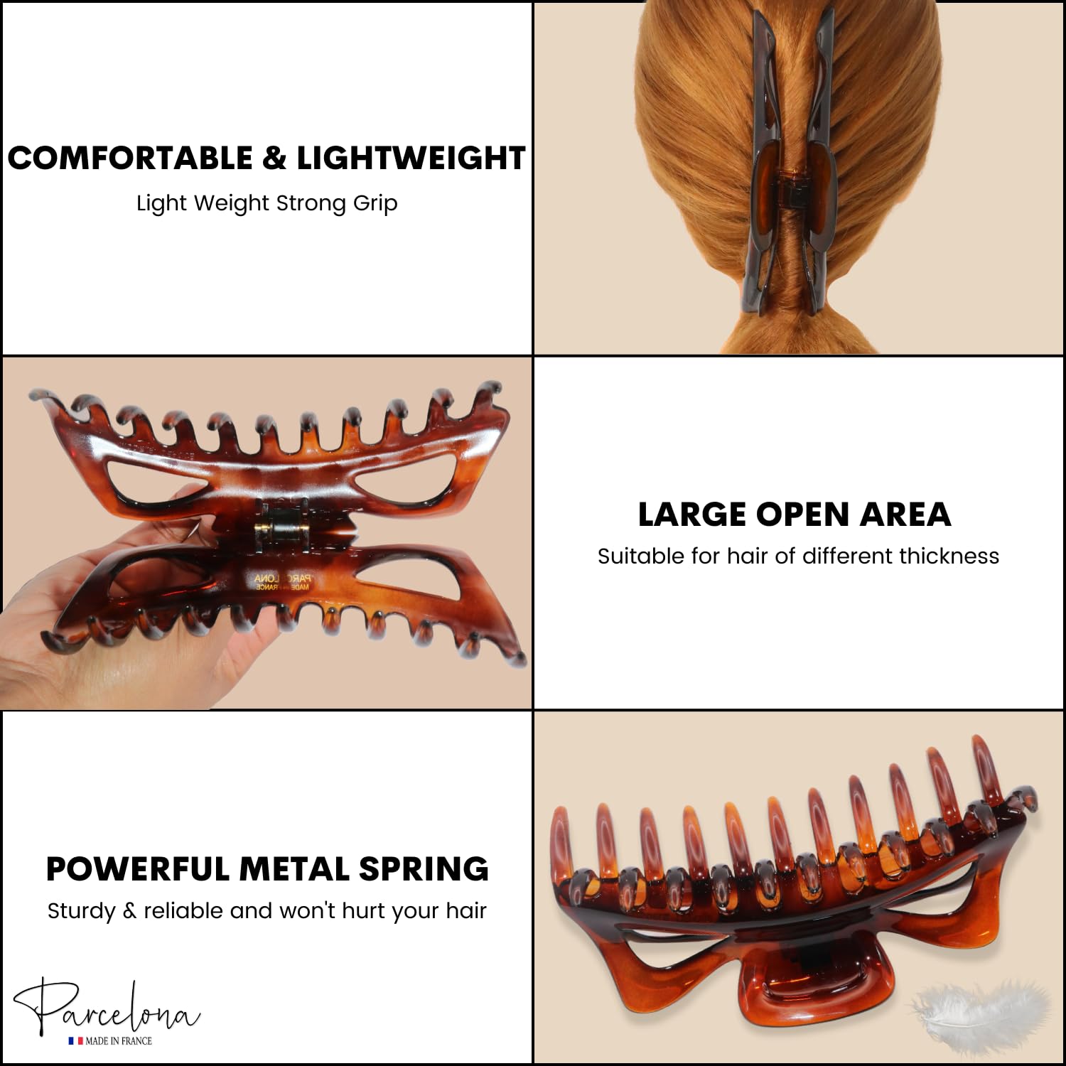 Parcelona French Classic Jumbo Large 5 1/2" Cellulose Hair Claw Clip for Women