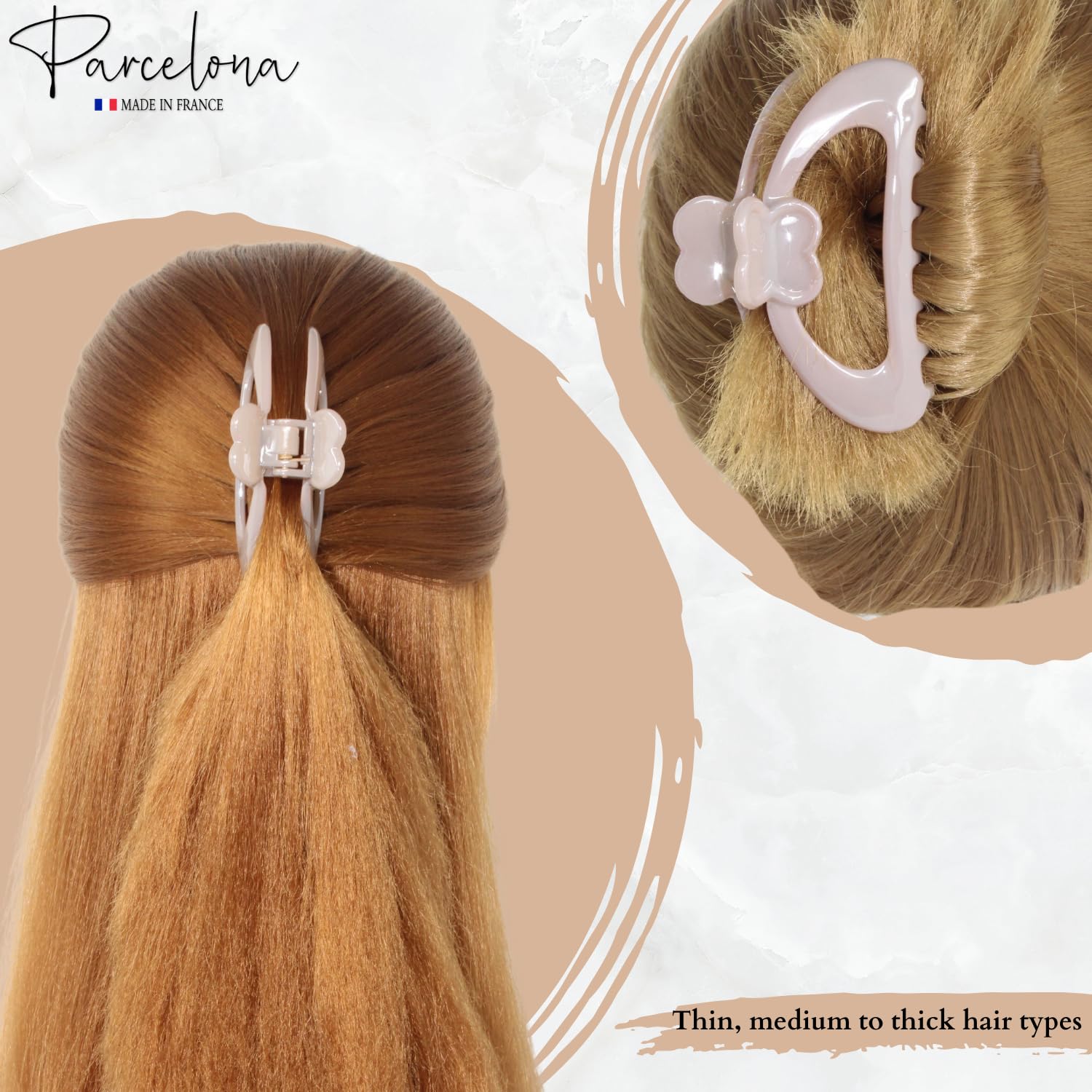 Parcelona French Heart-Shaped Medium Cellulose Hair Claw for Women and Girls