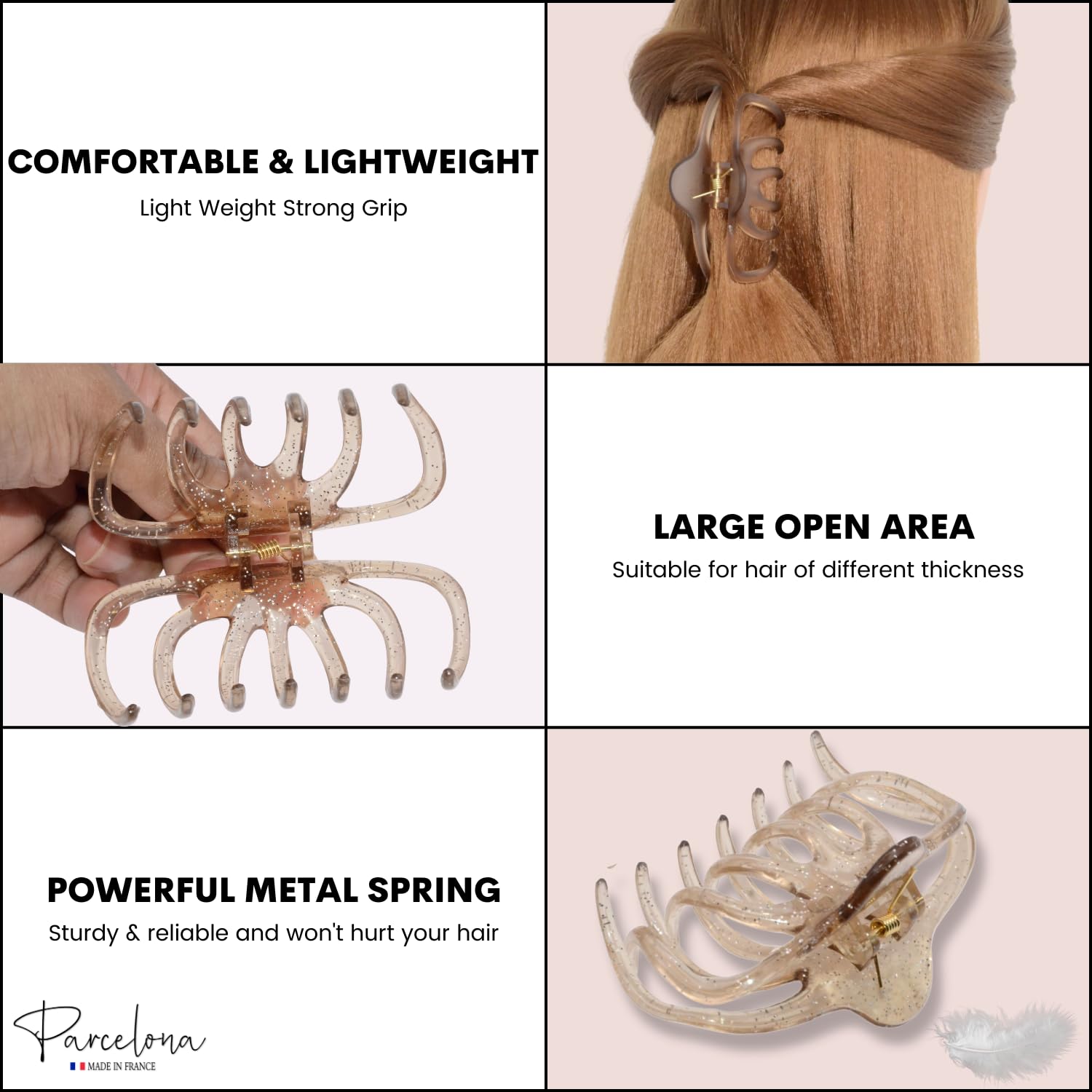 Parcelona French Dendrite Matte Brown N Crystal Brown Large Hair Claw Clip-2 Pcs