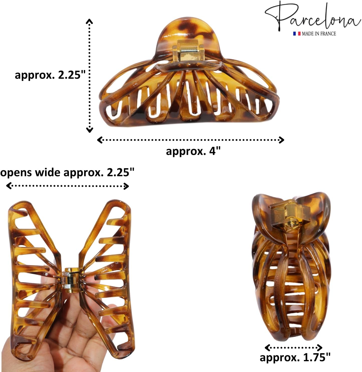 Parcelona French Rain Drop 4" Large Cellulose Jaw Hair Claw for Women