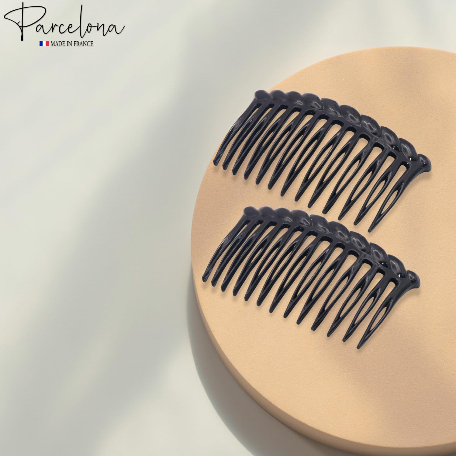 Parcelona French Twisted Edge Black 3” Set of 2 Flexible 13 teeth Side Hair Comb