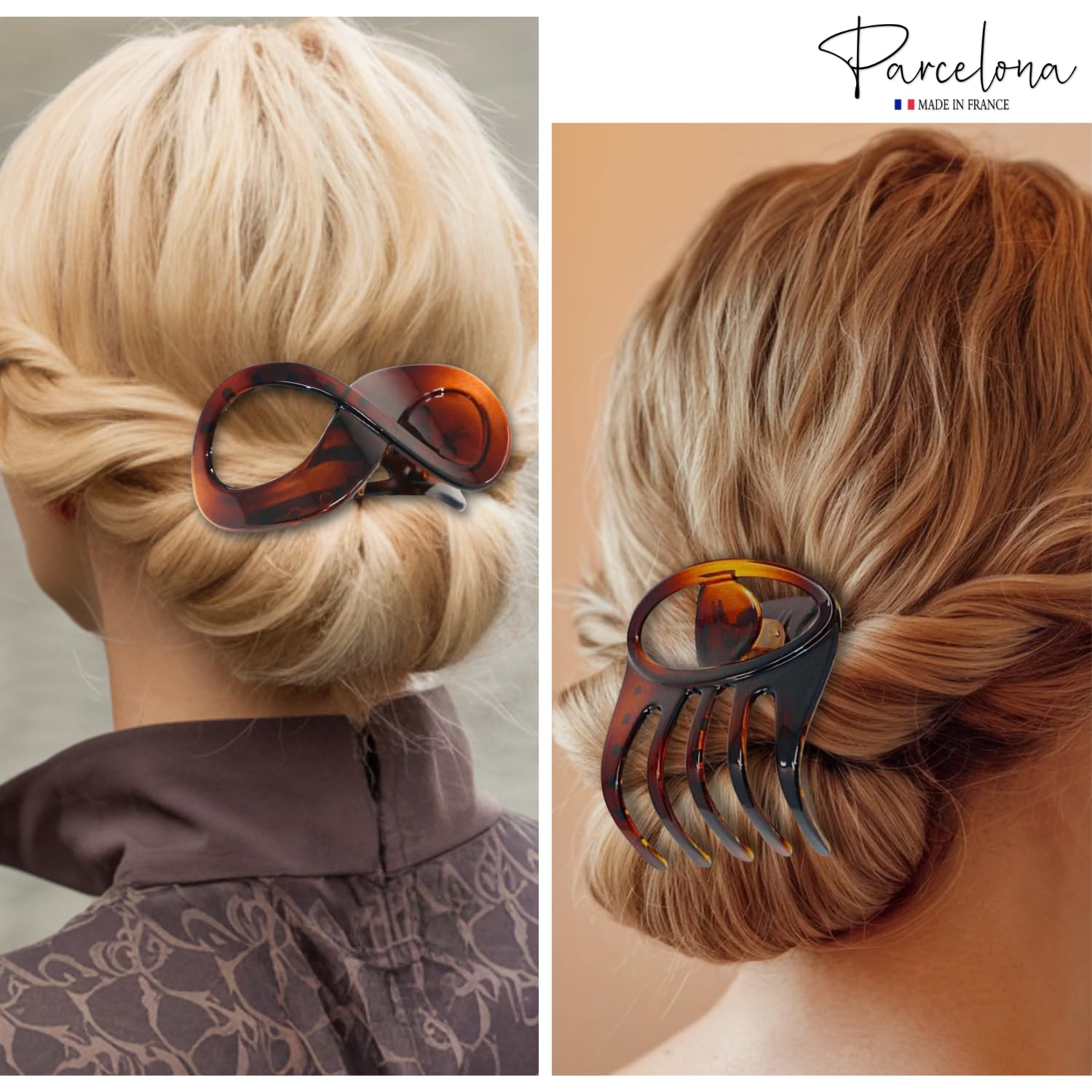 Parcelona French Tortoise Shell 3" Medium Hair Claw Clips for Women Hair - 2 Pcs