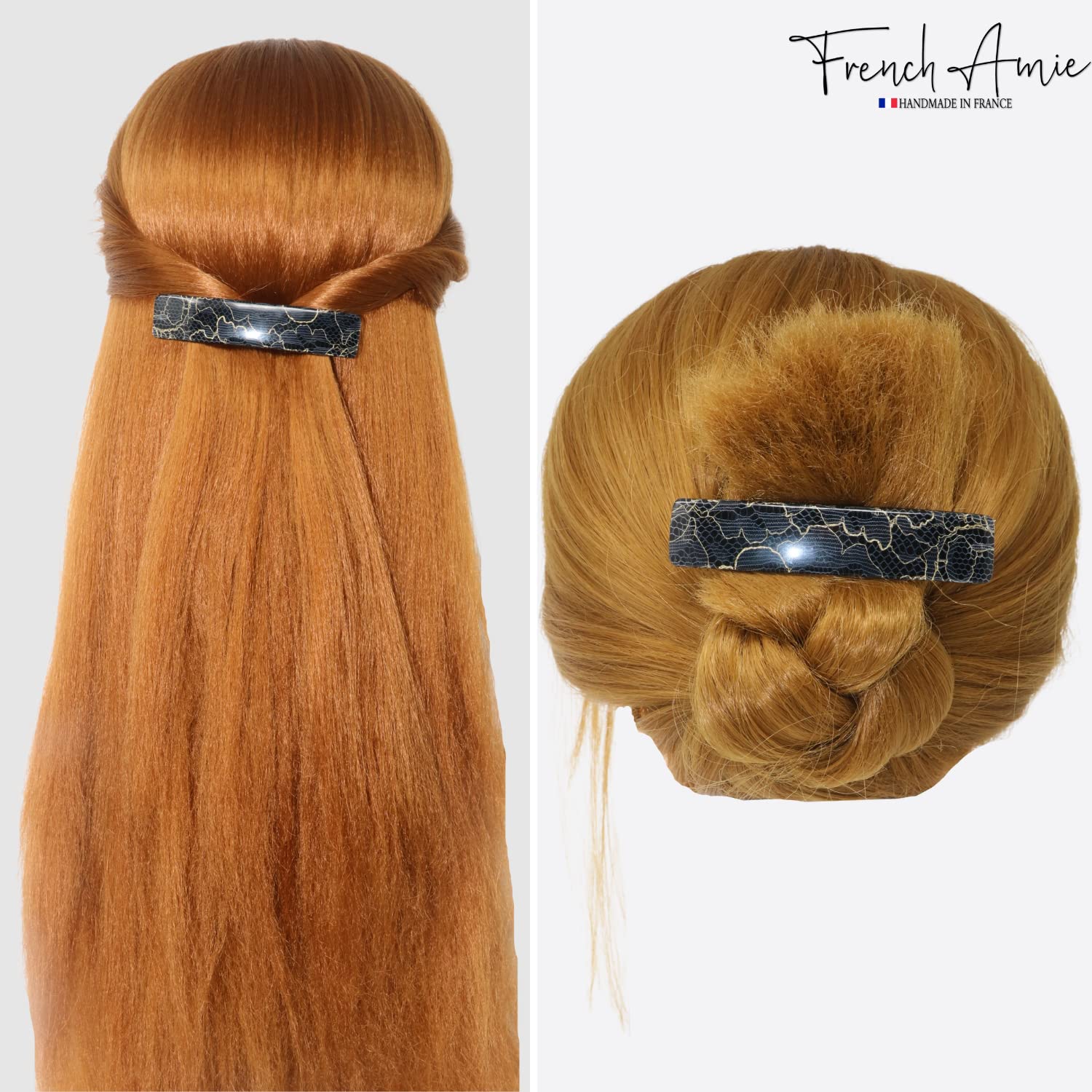 French Amie Oblong 3 1/2" Cellulose Handmade Automatic Hair Barrette for Women