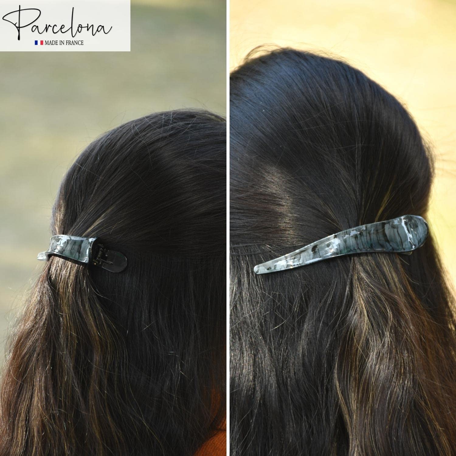 Parcelona French Medium Grey Black Streaks Beak Salon Hair Side Slider Clip