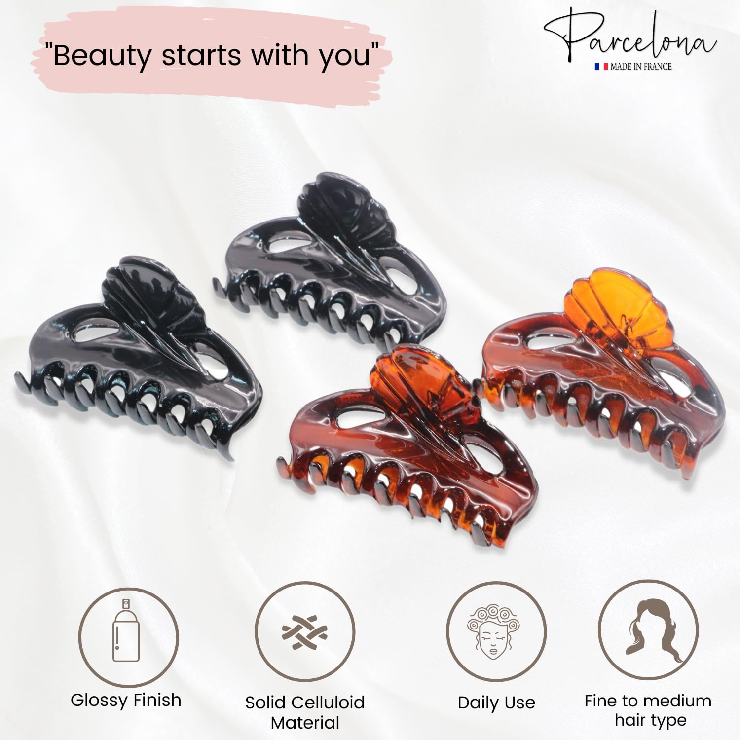 Parcelona French Poppy Brown and Black Small Cellulose Set of 4 claws