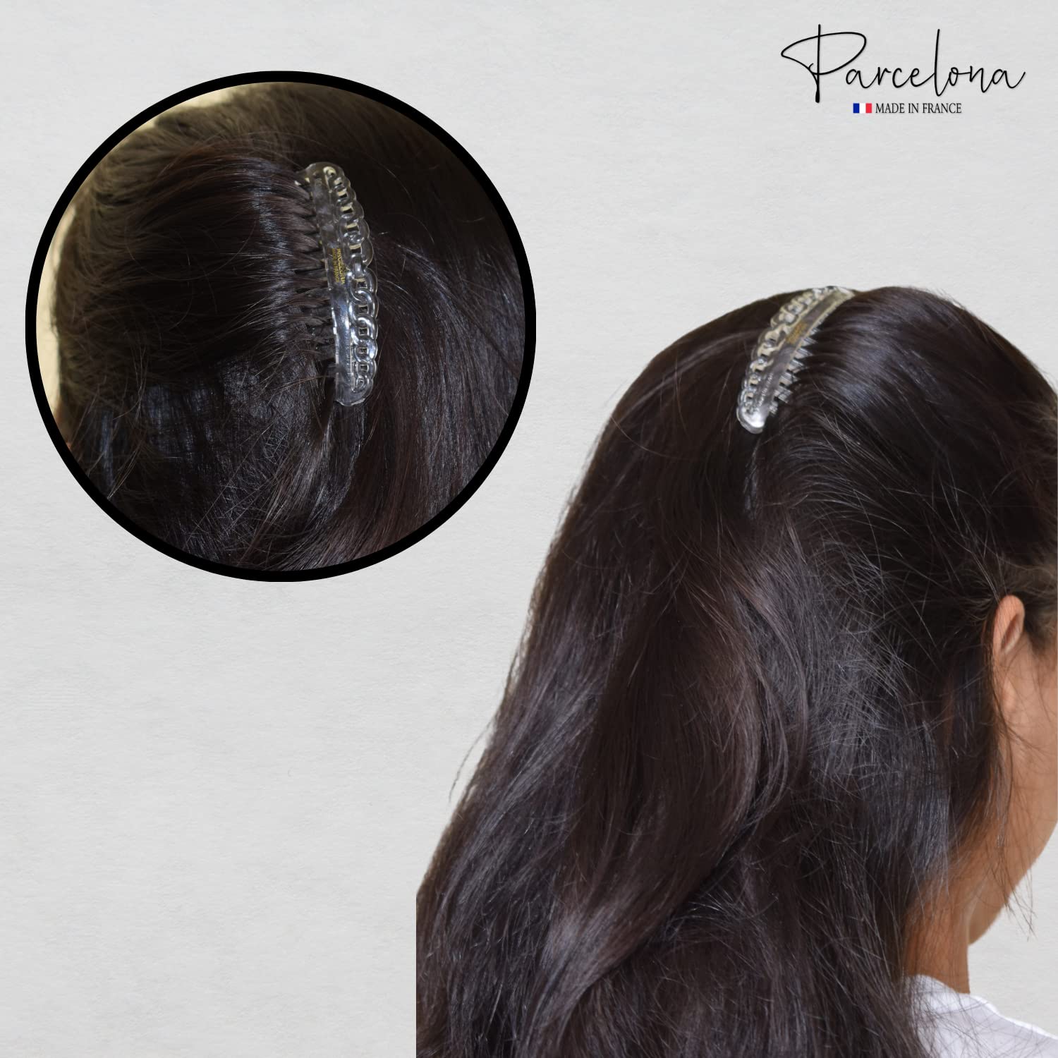 Parcelona French Loop Edge Clear Small 2 3/4" Cellulose Side Hair Combs (2 Pcs)