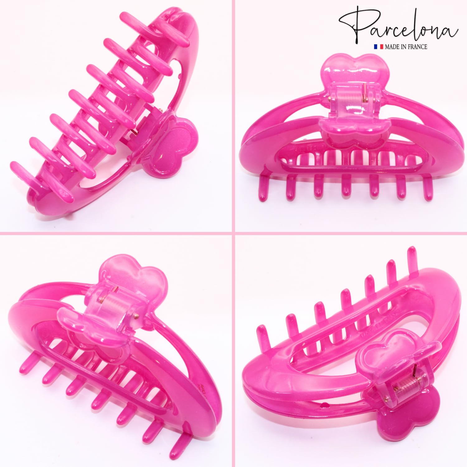 Parcelona French Heart-Shaped Medium Cellulose Hair Claw for Women and Girls