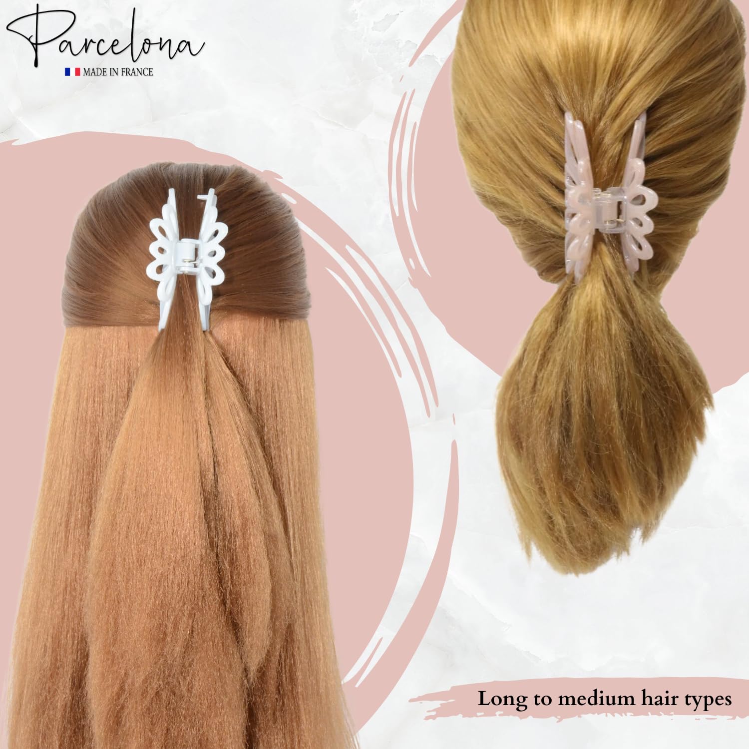 Parcelona French Plume Medium 3" Cellulose Acetate Hair Claw for Women (2 Pcs)