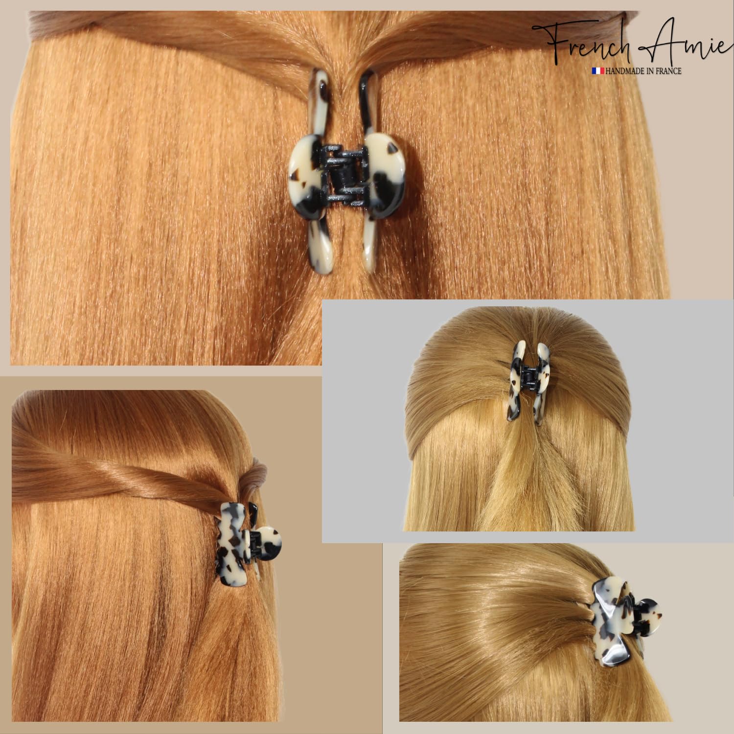 French Amie Grace Small 2” Cellulose Handmade Flexible Hair Claw for Thin Hair