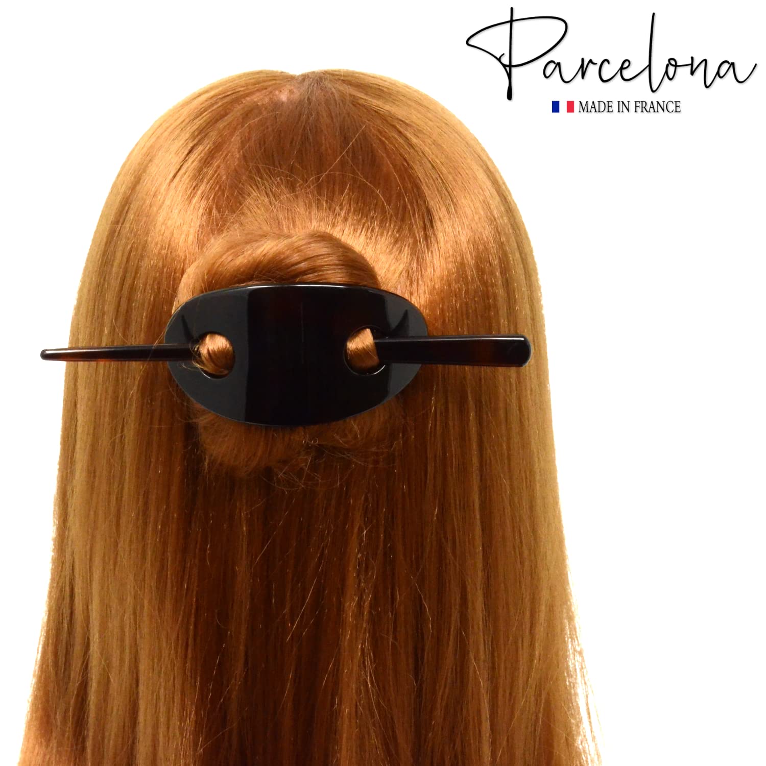 Parcelona French Oval Shell Cellulose Hair Slider Bun Cover Clip With Stick