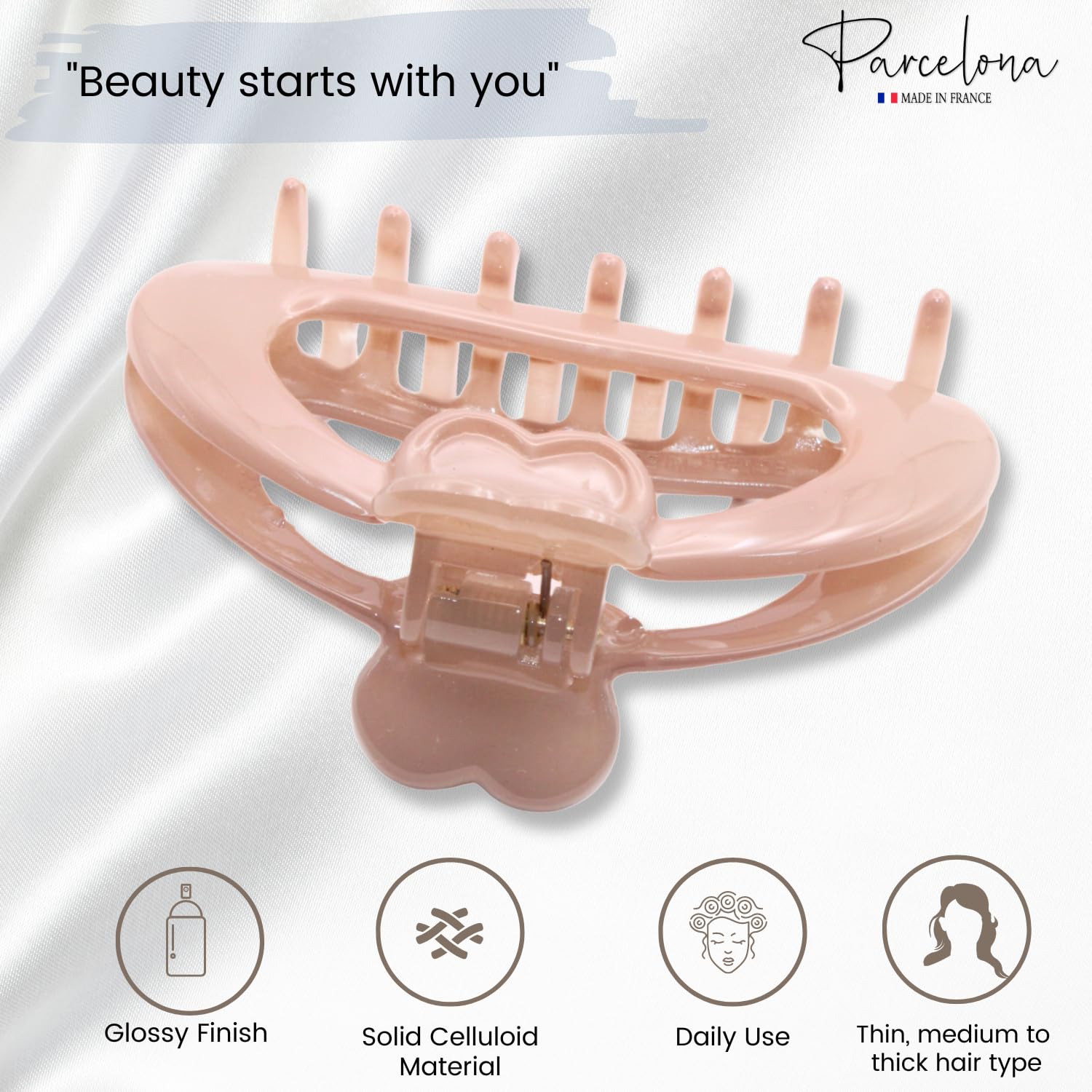 Parcelona French Heart-Shaped Medium Cellulose Hair Claw for Women and Girls