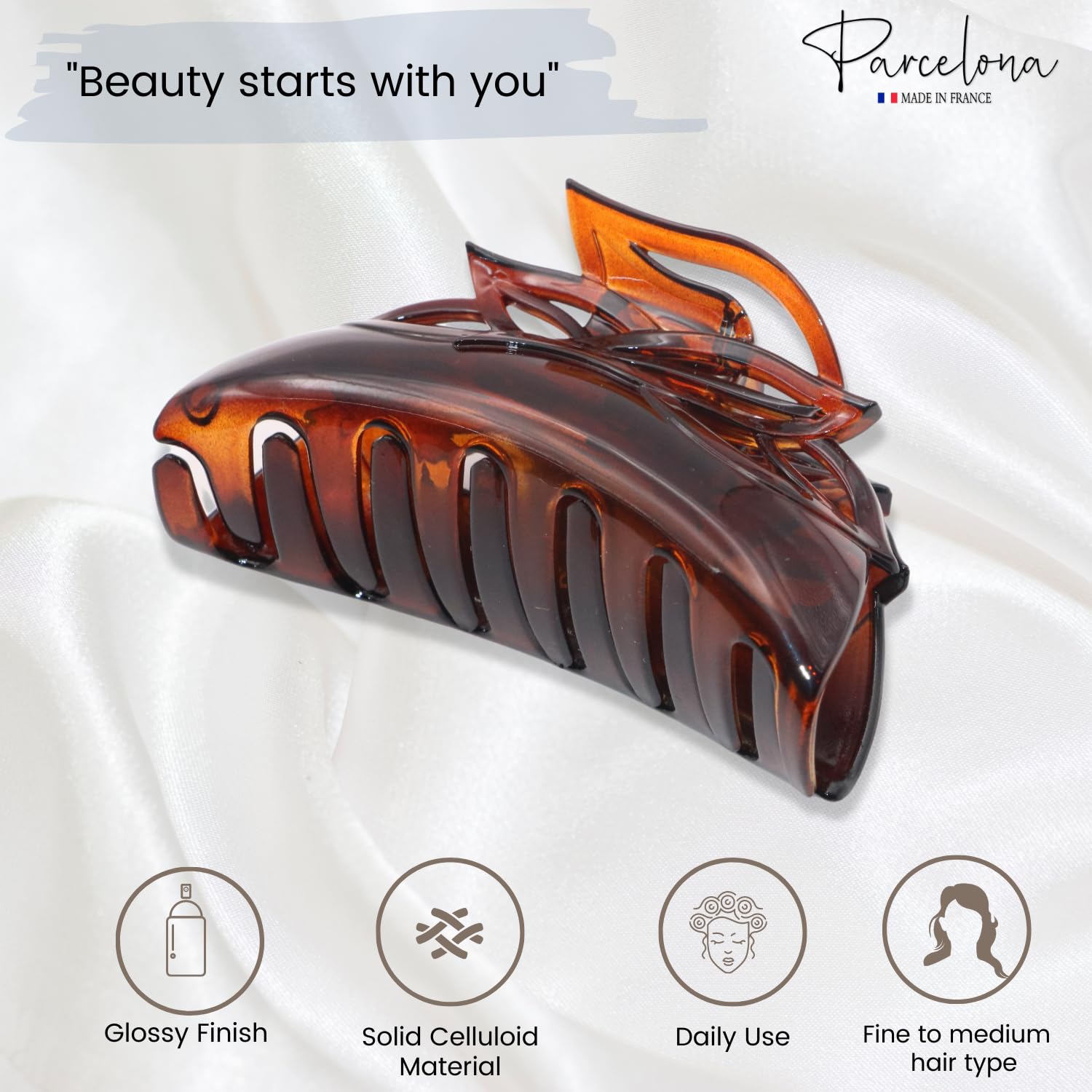 Parcelona French Leafy Medium Tortoise Shell Cellulose Jaw Hair Claw for Women