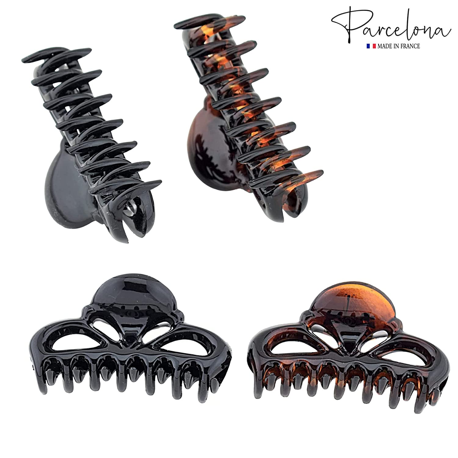 Parcelona French Brown & Black Small Cellulose Set of 2 Jaw Hair Claws