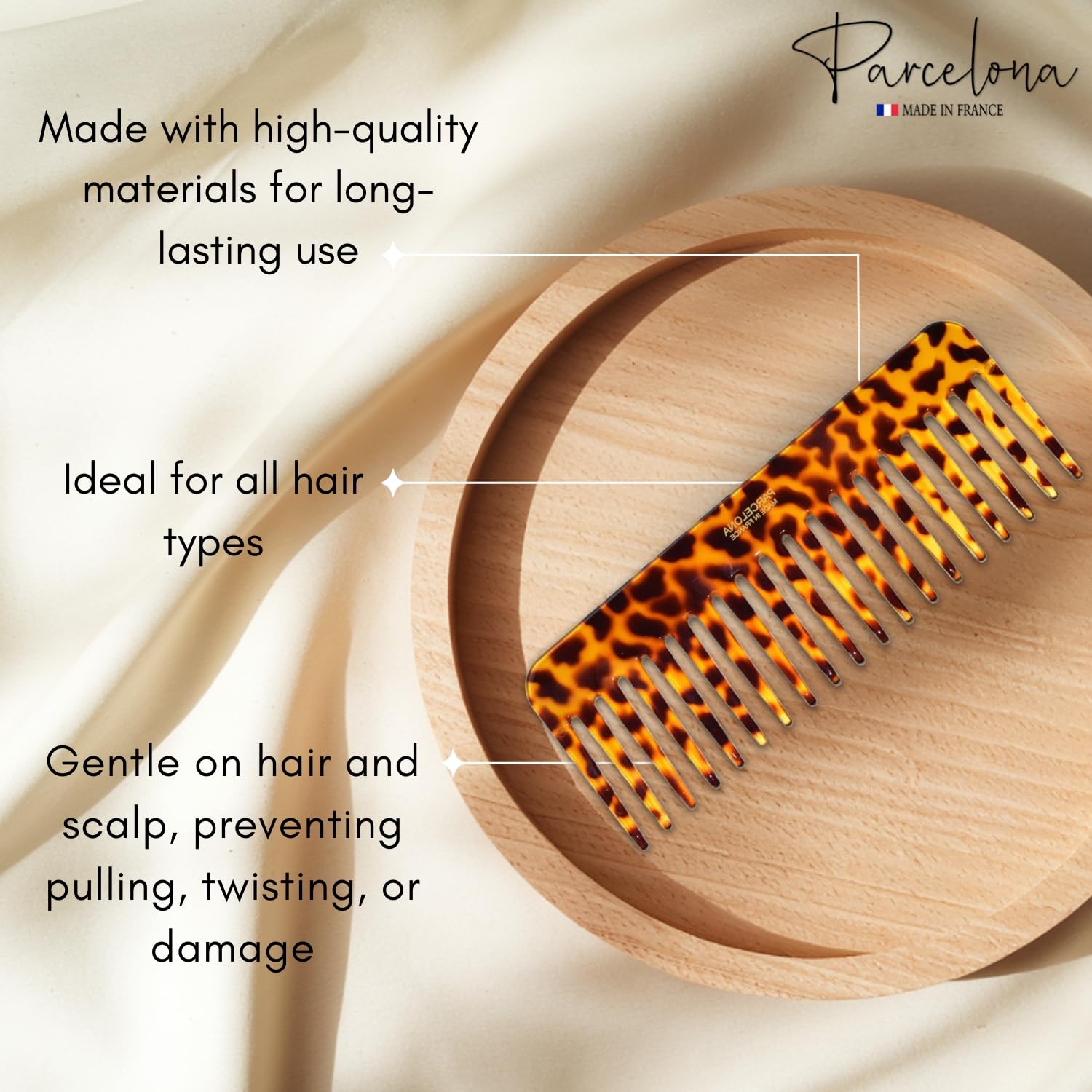 Parcelona French Wide Detangle Large Cellulose Hair Comb for Women and Girls