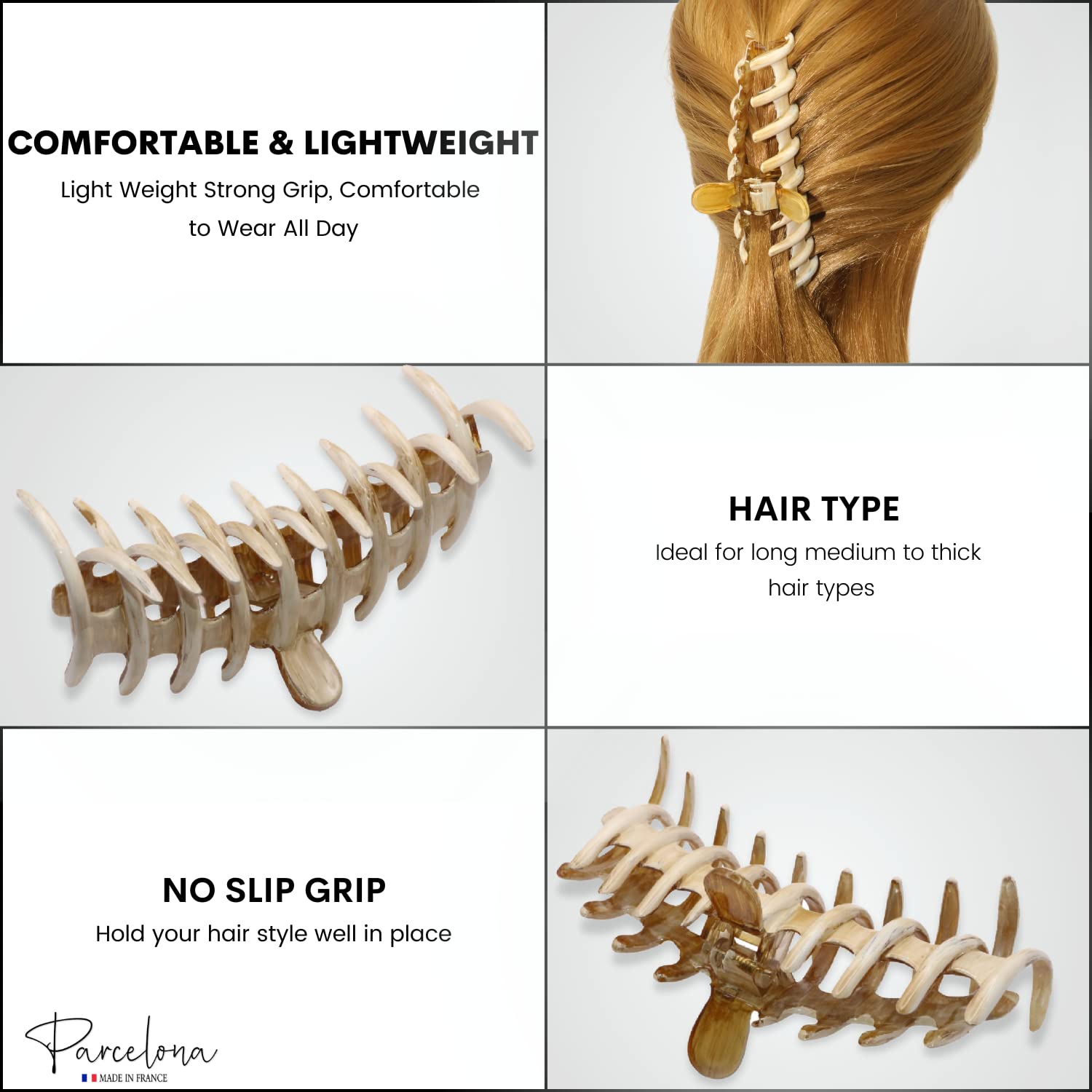 Parcelona French Rake Large Cellulose Acetate Jaw Hair Claw for Women and girls