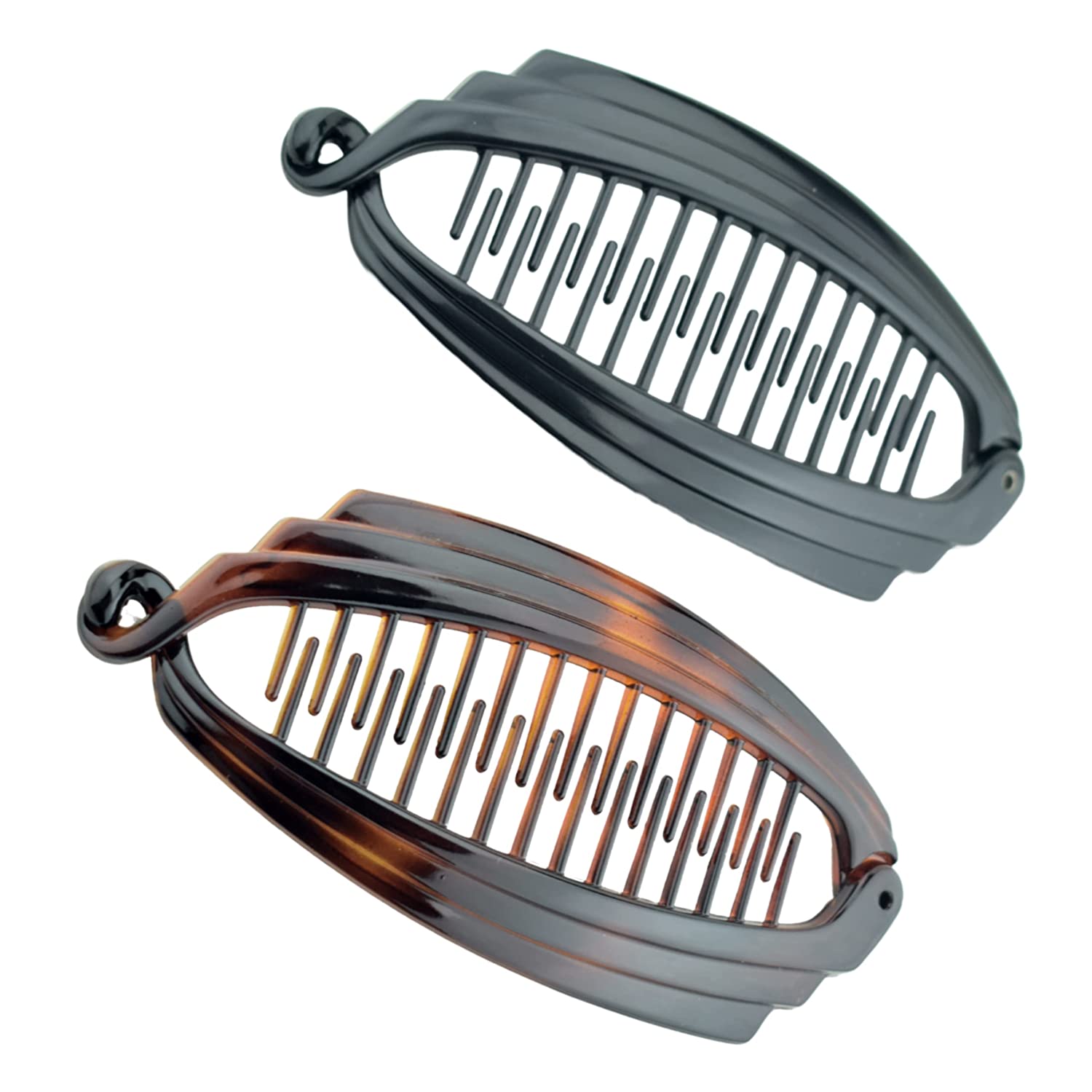Parcelona French Broad Brown & Black Large 5" set of 2 Hair Clips for Women