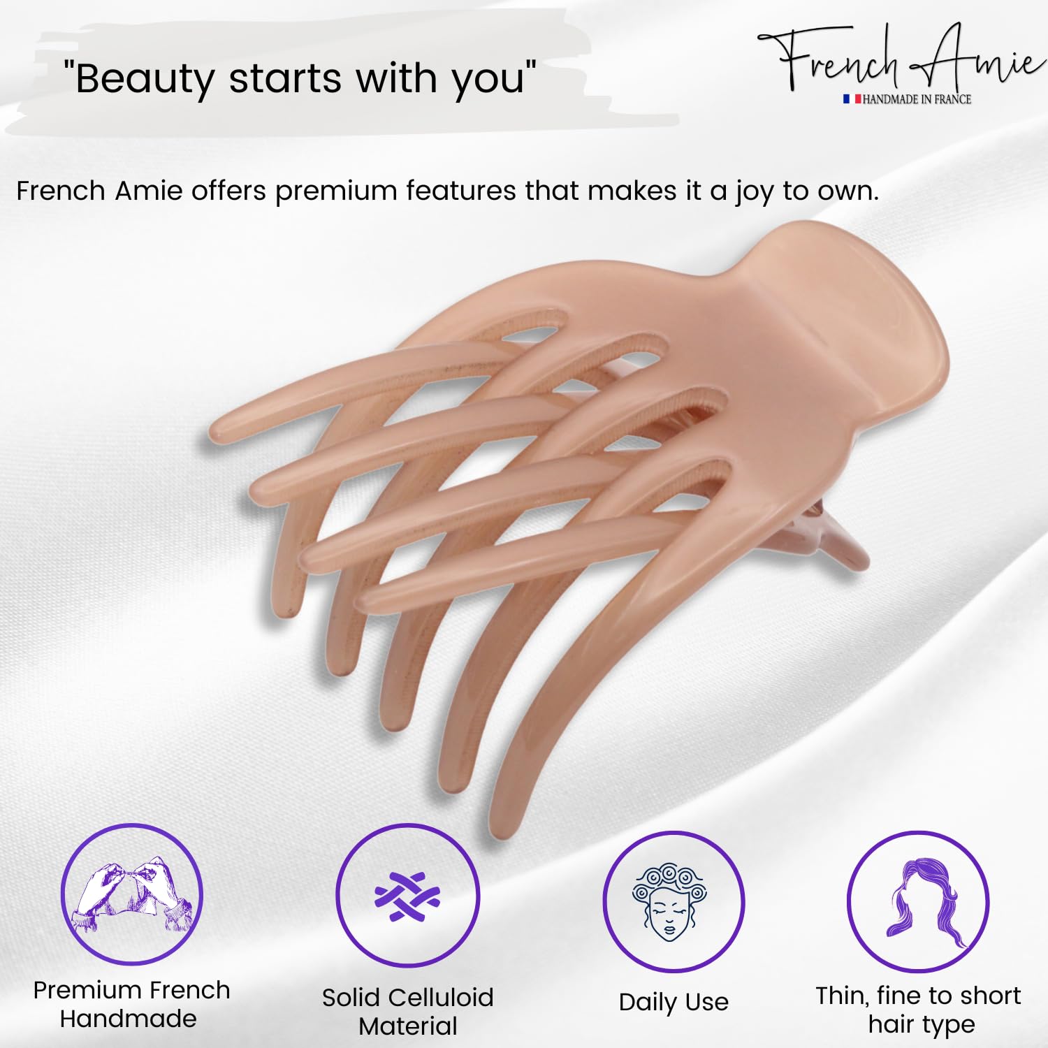 French Amie Bear Paw Small 2 ¾” Cellulose Handmade Yoga Jaw Hair Claw for Women