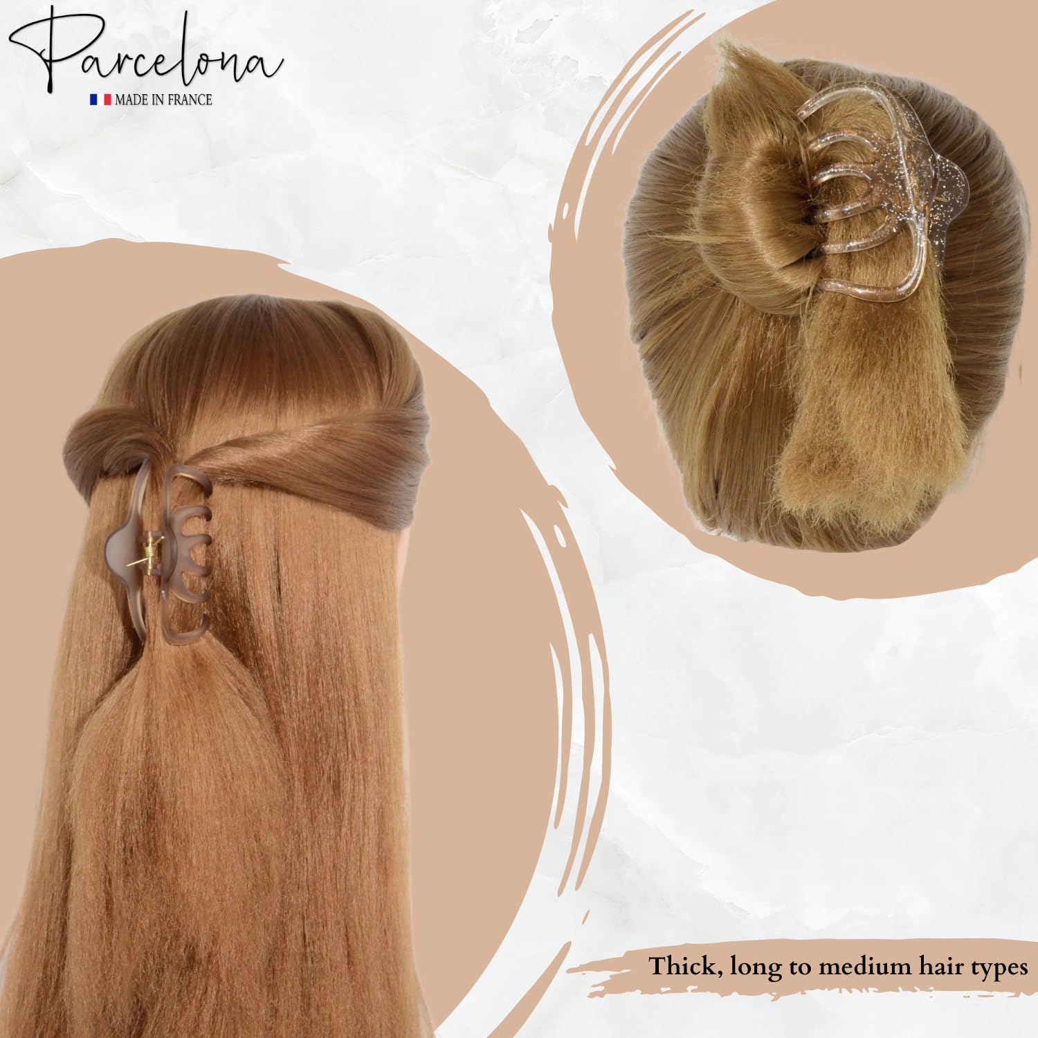 Parcelona French Dendrite Matte Brown N Crystal Brown Large Hair Claw Clip-2 Pcs