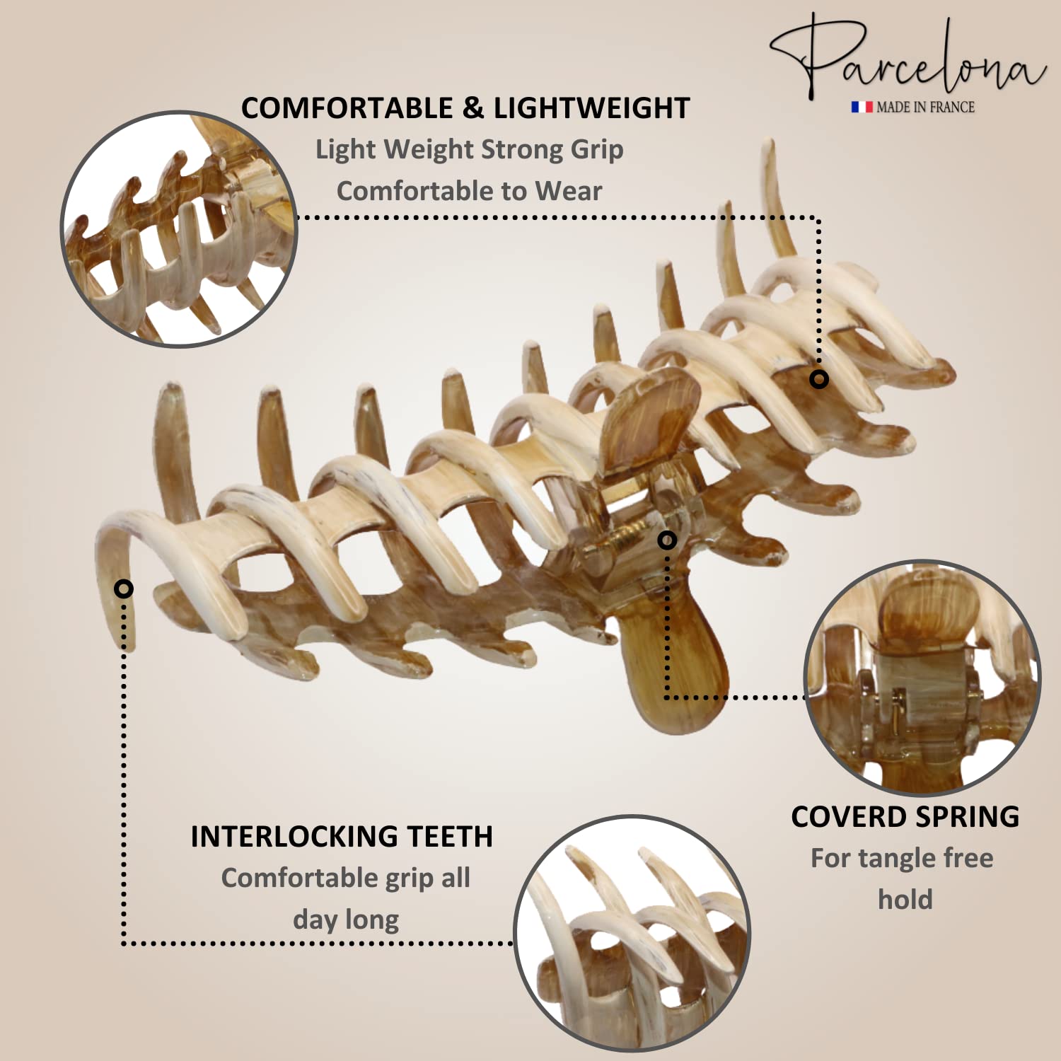 Parcelona French Rake Large Cellulose Acetate Jaw Hair Claw for Women and girls