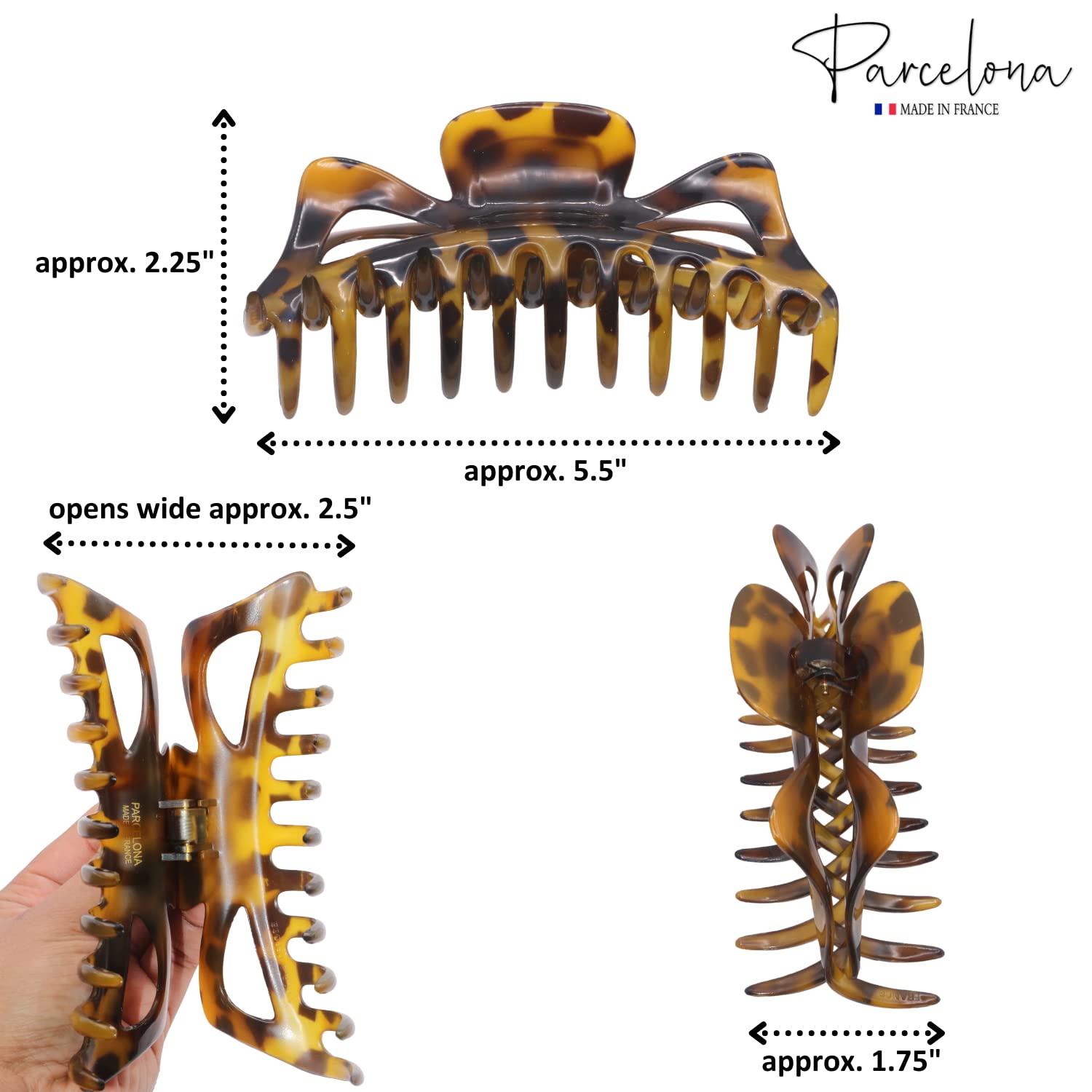 Parcelona French Classic Jumbo Large 5 1/2" Cellulose Hair Claw Clip for Women
