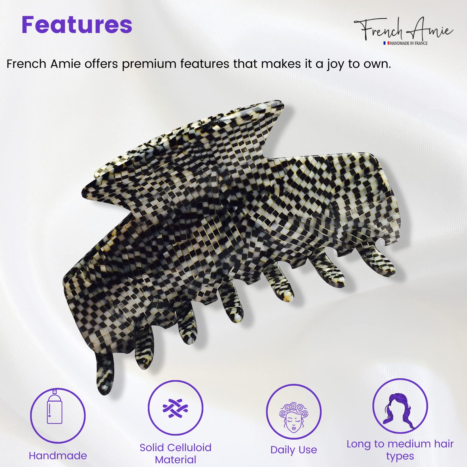 French Amie Chic Opera Handmade Cellulose Large Jaw Hair Claw Clip Clutcher