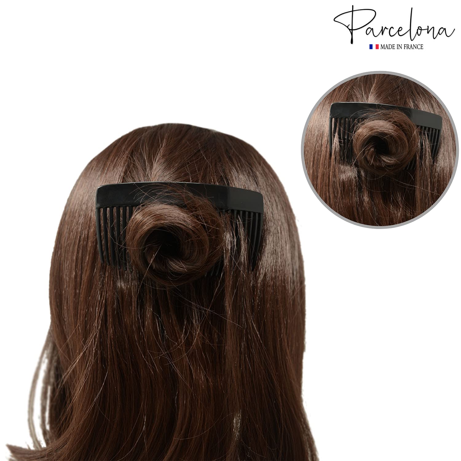 Parcelona French Glossy Black Large Cellulose 27 Teeth Hair Side Comb