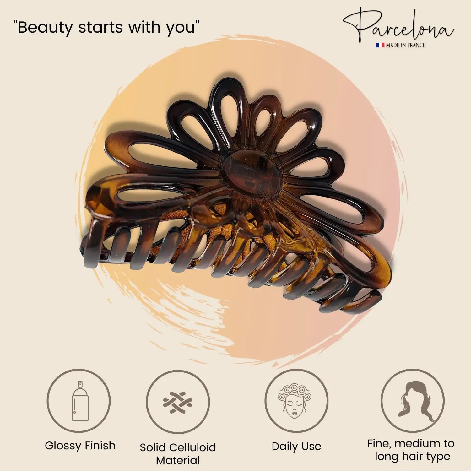Parcelona French Plume Medium 3" Cellulose Acetate Hair Claw for Women and Girls