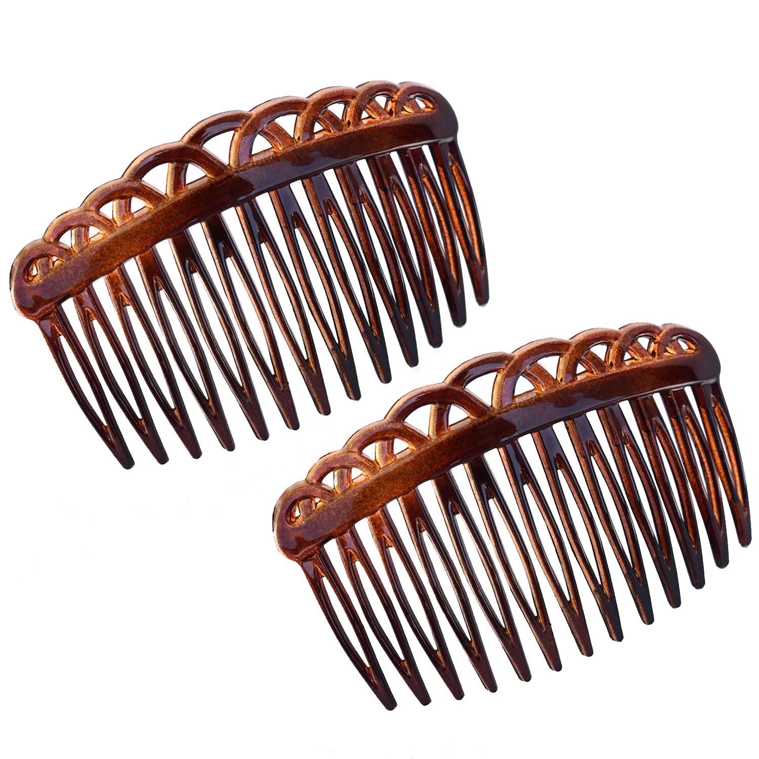 Parcelona French 13 Teeth Crown Small Cellulose Side Hair Combs for Women(2 Pcs)