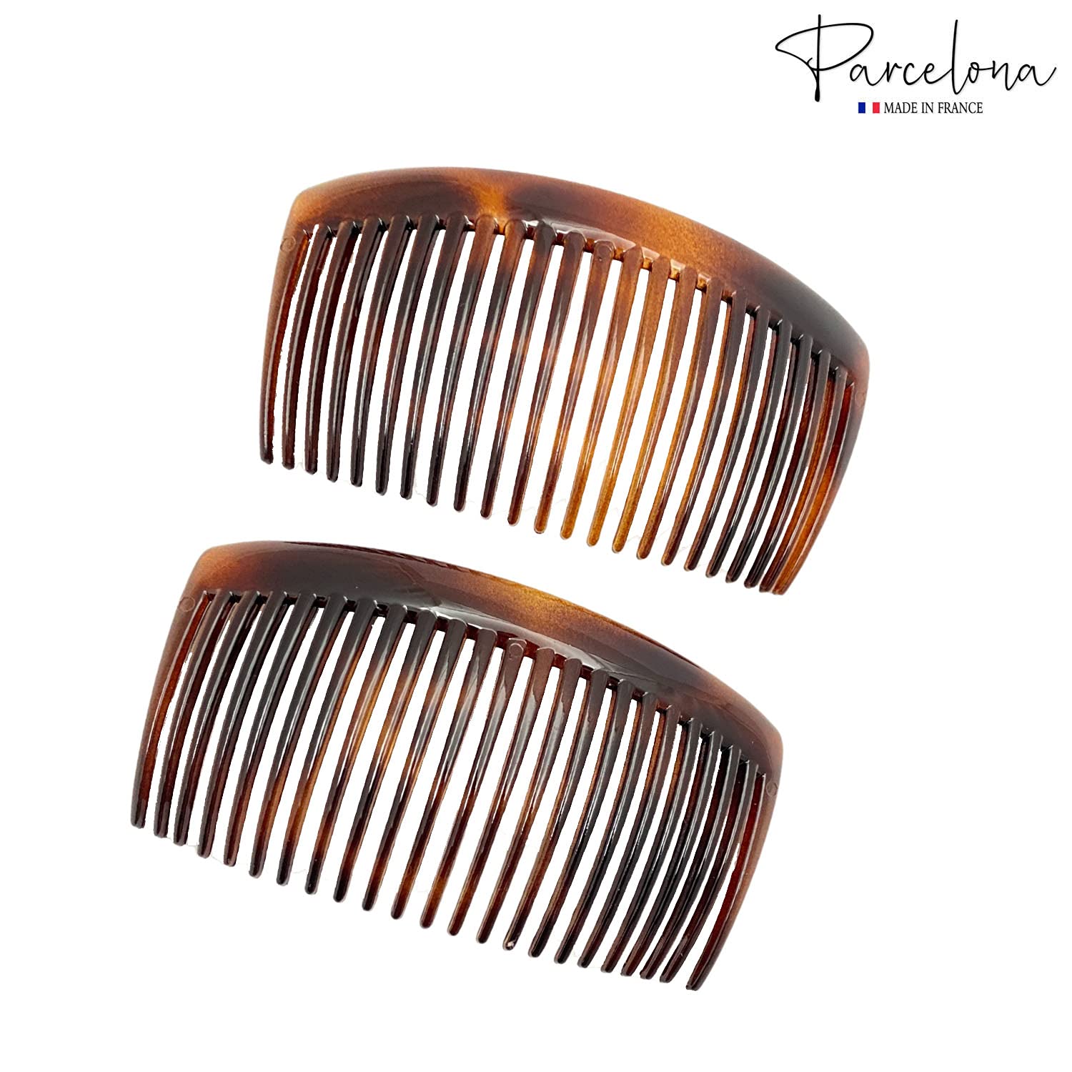 Parcelona French Glossy Large Cellulose Updo 23 Teeth Hair Side Combs(2 Pcs)