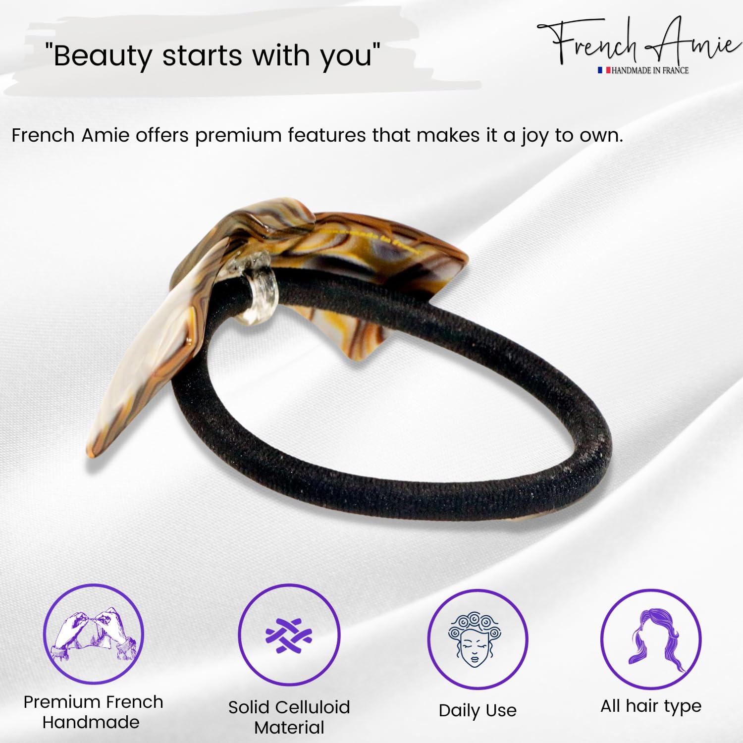 French Amie Bow Knot Handmade Cellulose Elastic Hair Tie for Women and Girls