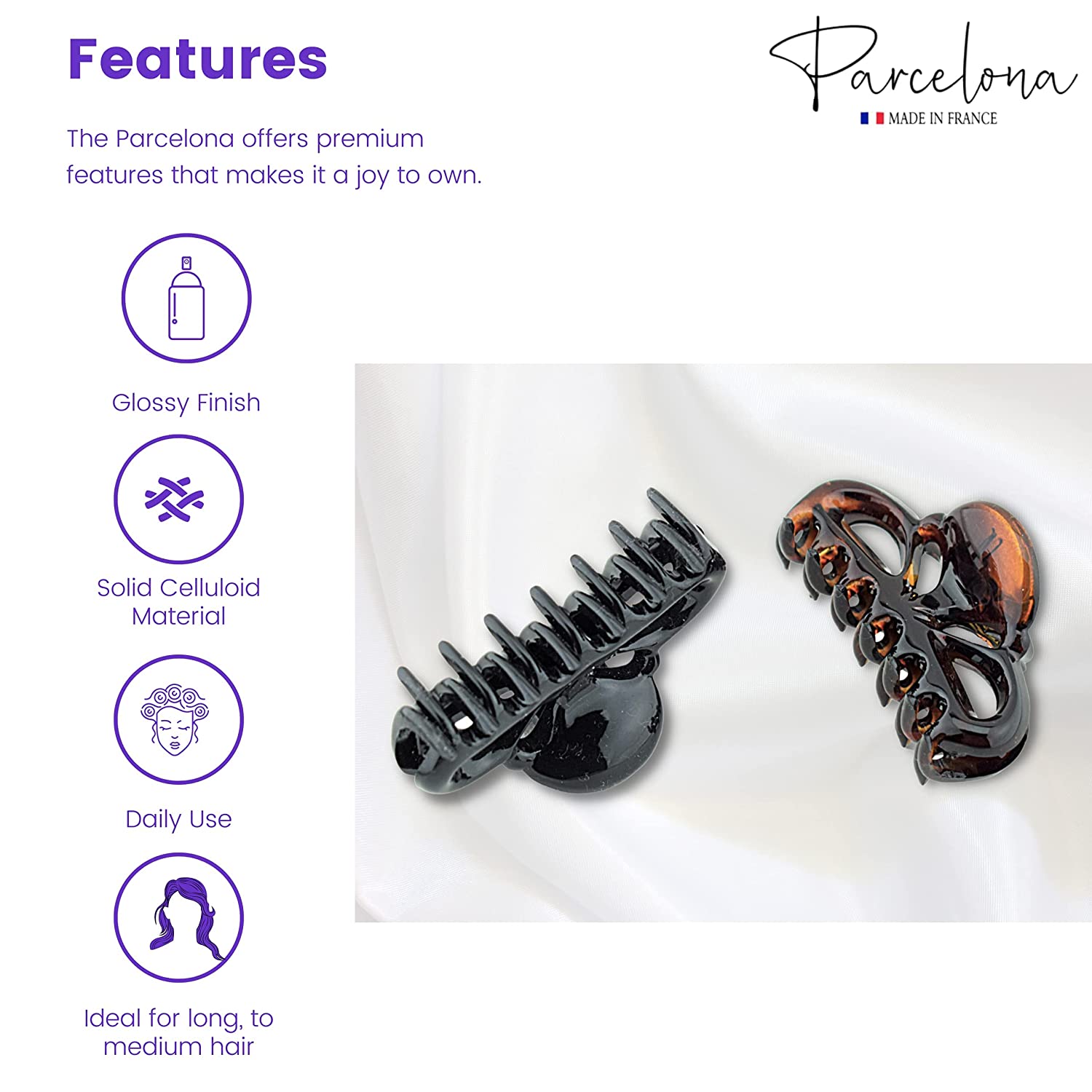 Parcelona French Brown & Black Small Cellulose Set of 2 Jaw Hair Claws