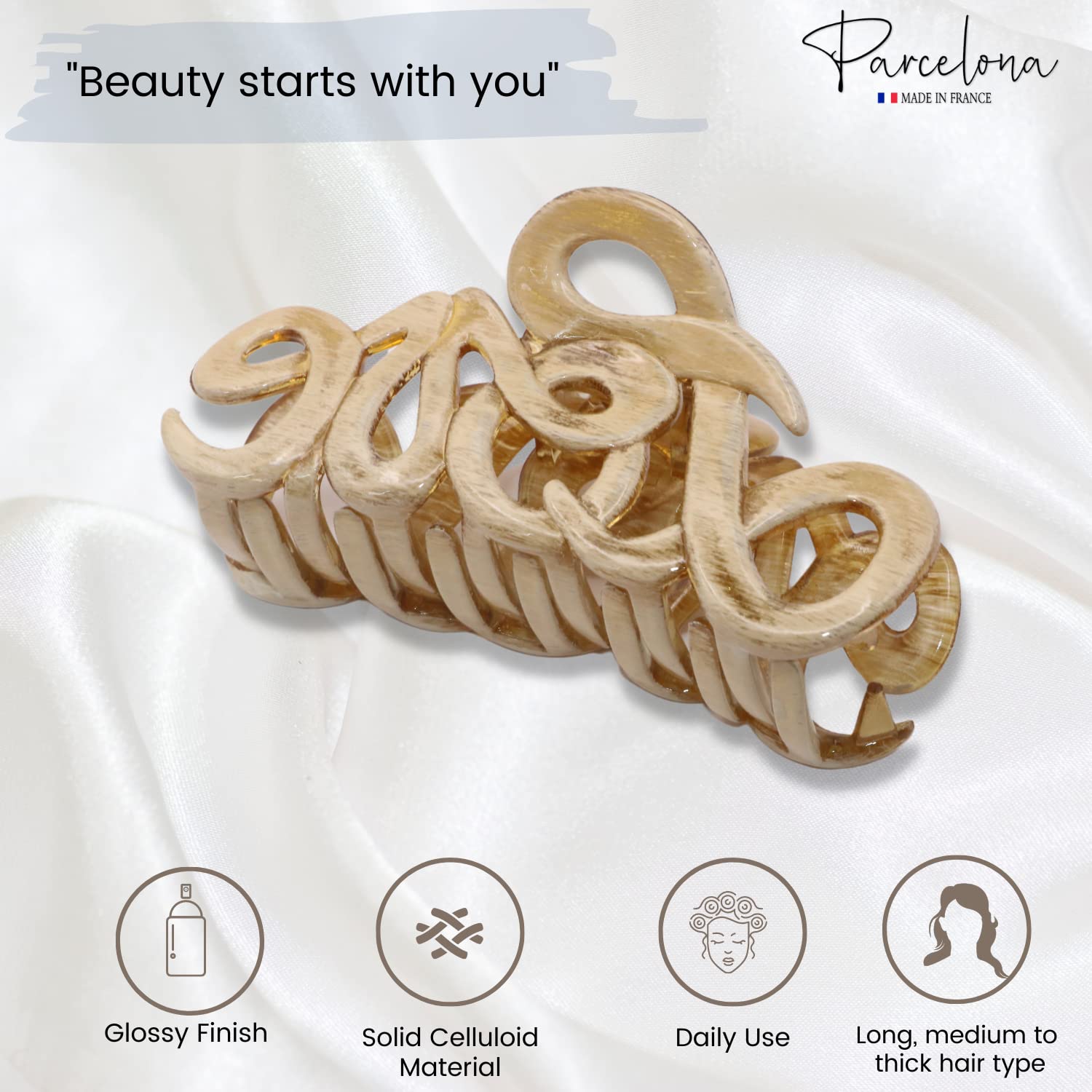 Parcelona French Love Medium 3" Cellulose Acetate Hair Claw Clip for Women