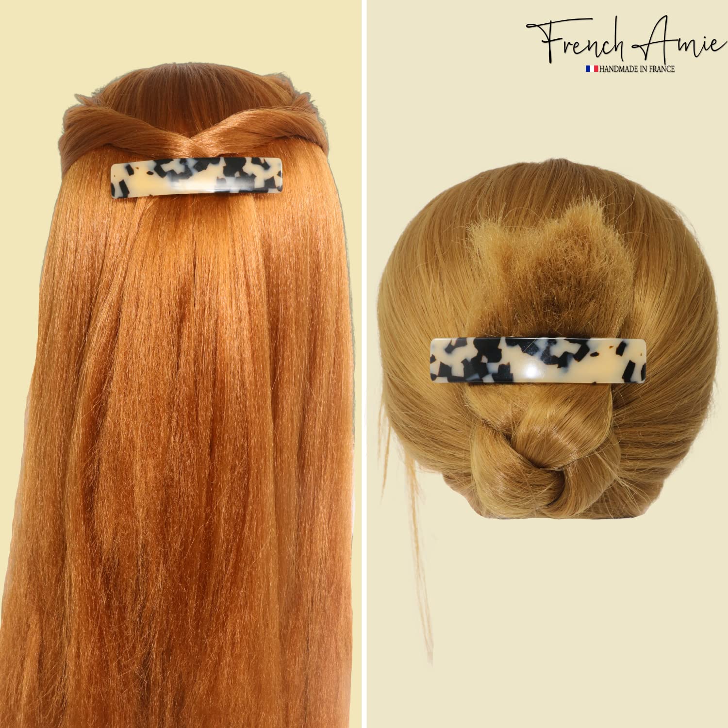 French Amie Oblong 3 1/2" Cellulose Handmade Automatic Hair Barrette for Women