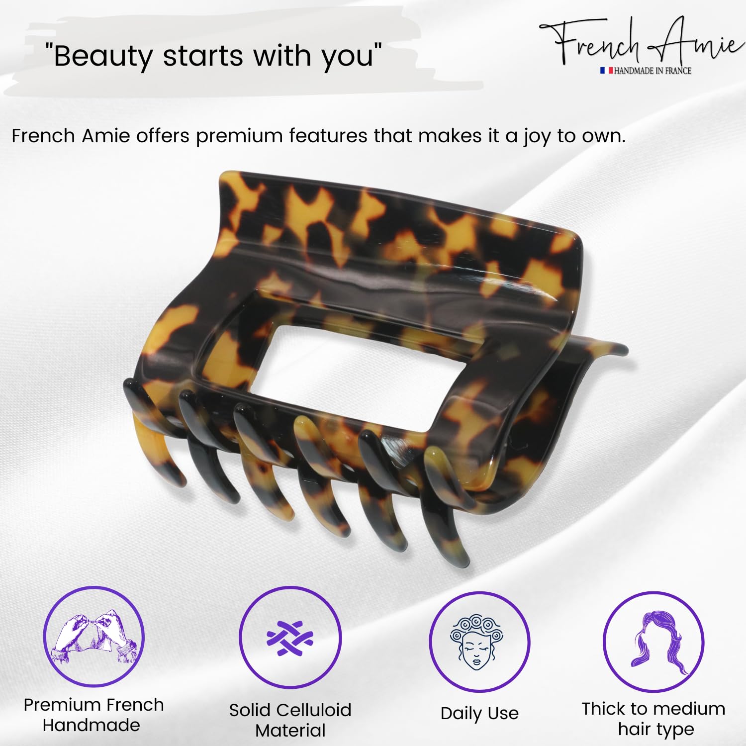 French Amie Geo Large 3" Cellulose Handmade Jaw Hair Claw Clip for Women