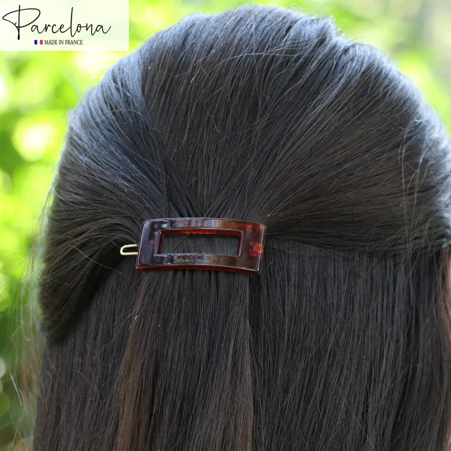 Parcelona French Rectangle Cut Out Brown No Slip Grip Snap Hair Clip Barrettes