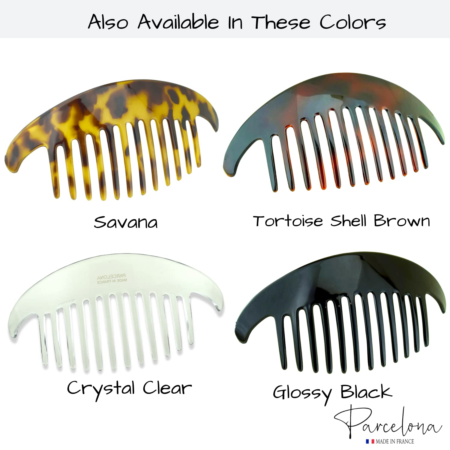 Parcelona French Alice Large Cellulose 12 Teeth Side Hair Combs for Women 2 Pcs