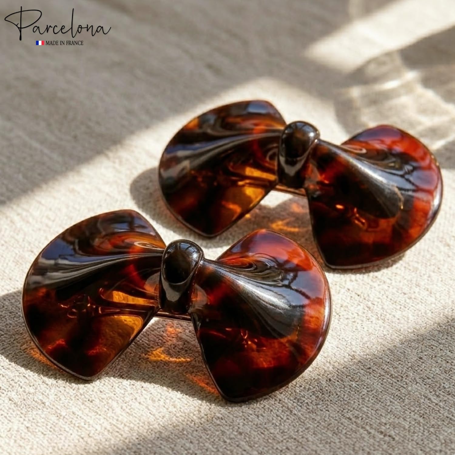 Parcelona French Bow Small 2.25 Inch Tortoise Shell Hair Barrette Set of 2