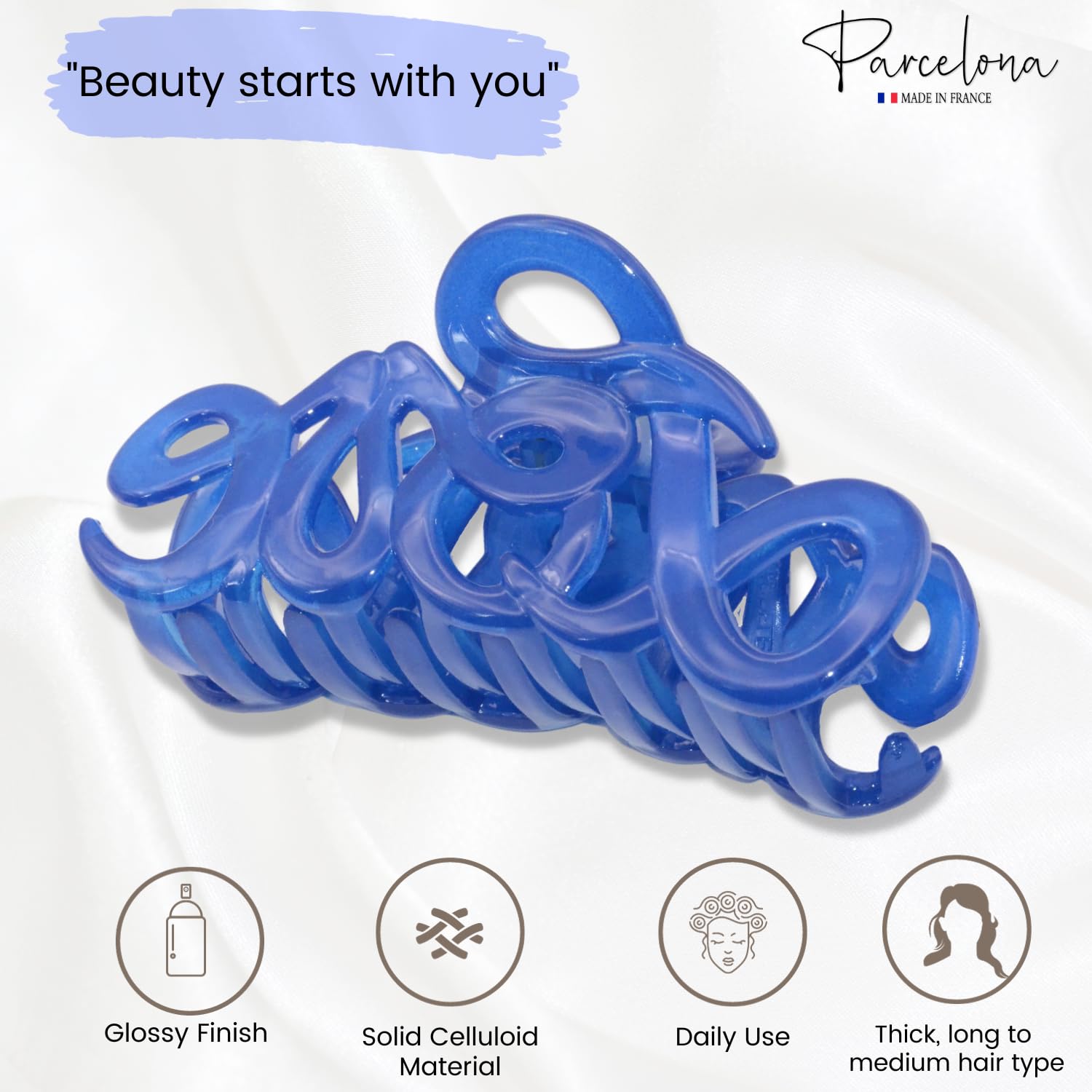 Parcelona French Love Medium 3" Cellulose Acetate Hair Claw Clip for Women