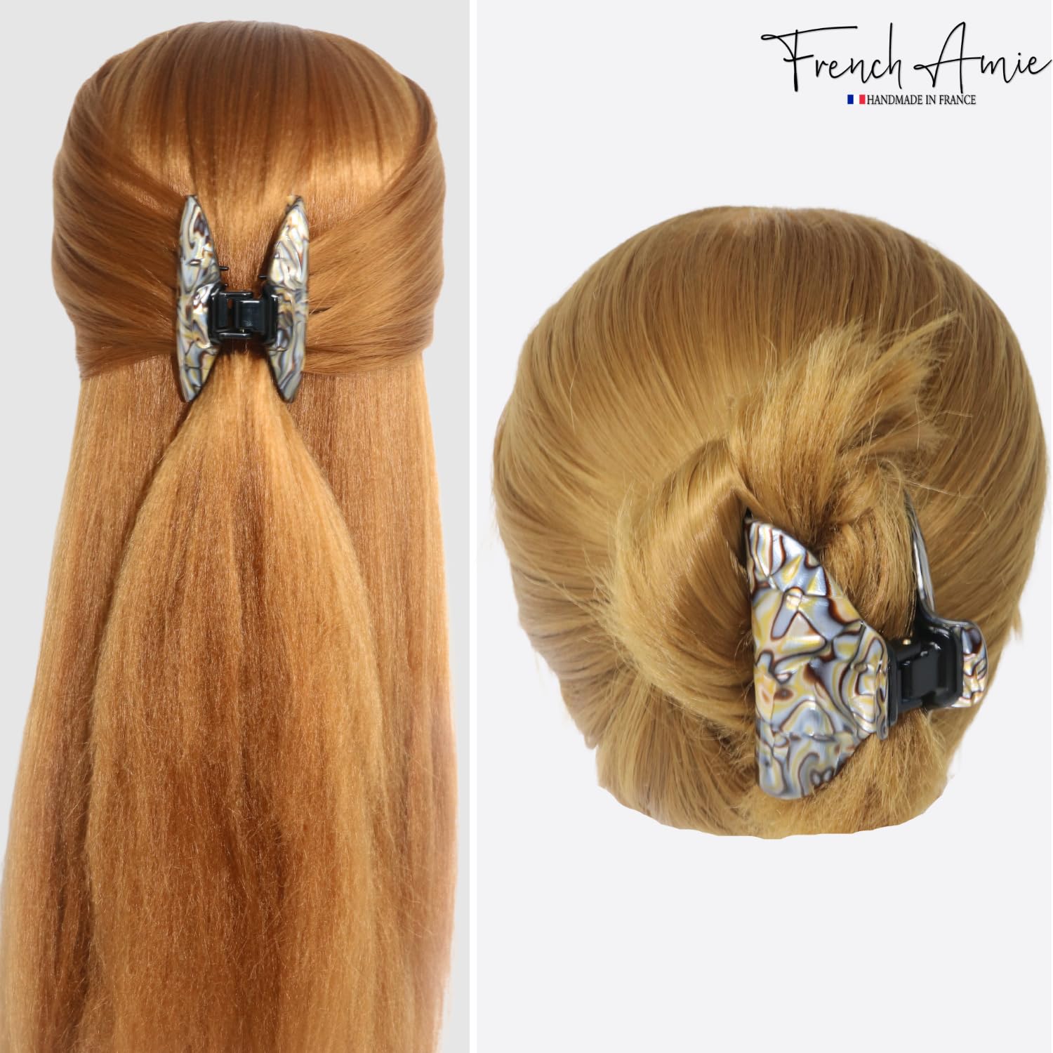 French Amie Tubular Wide Large Handmade Cellulose Jaw Hair Claw for Women
