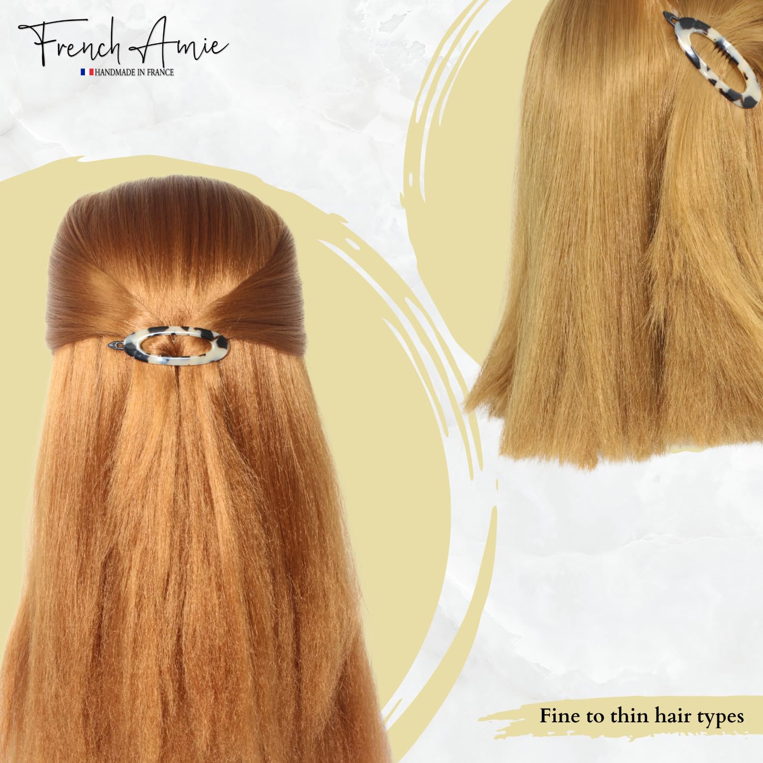 French Amie Oval Cut Out Small Handmade Cellulose Snap Hair Barrette for Women