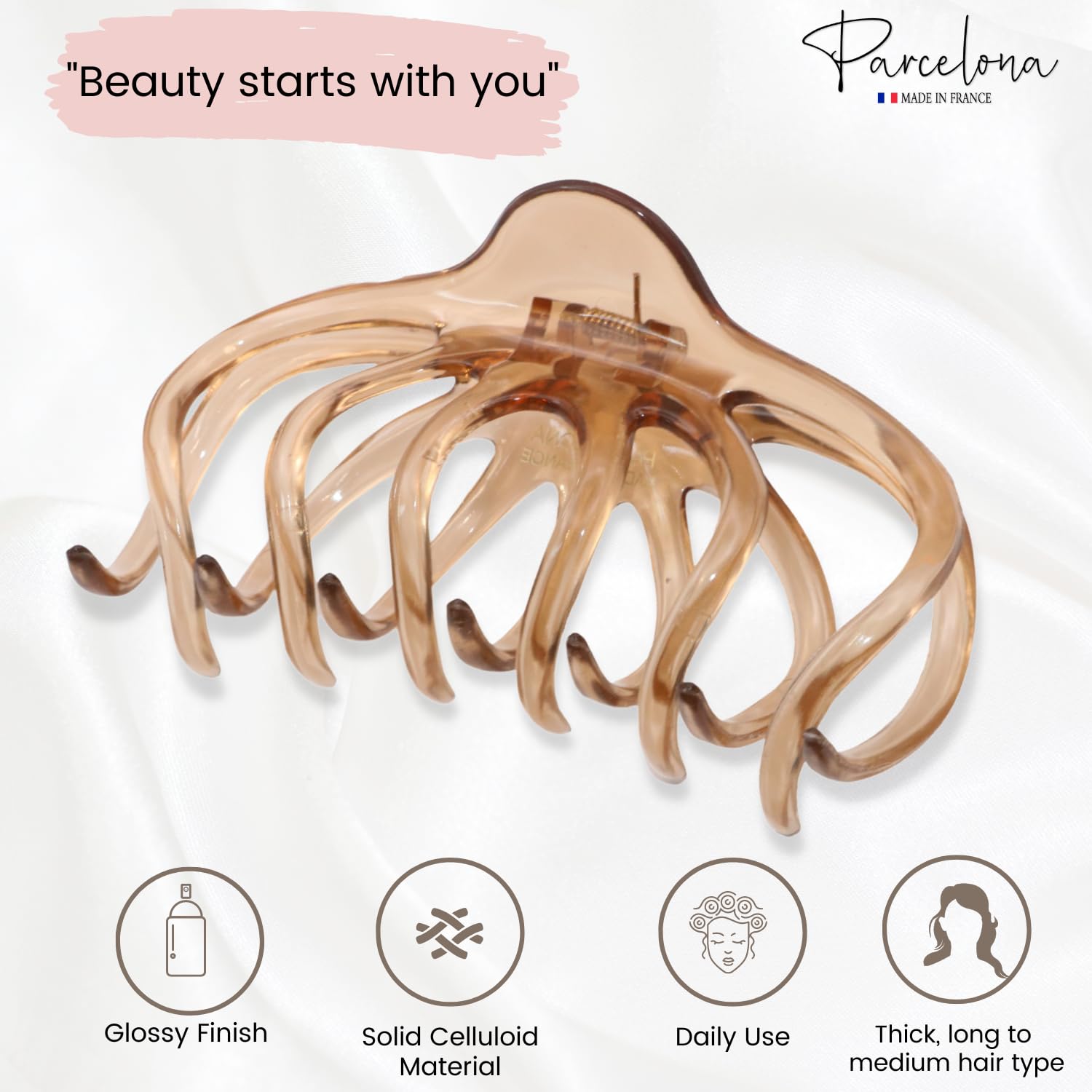 Parcelona French Dendrite Medium Cellulose Jaw Hair Claw for Women and Girls