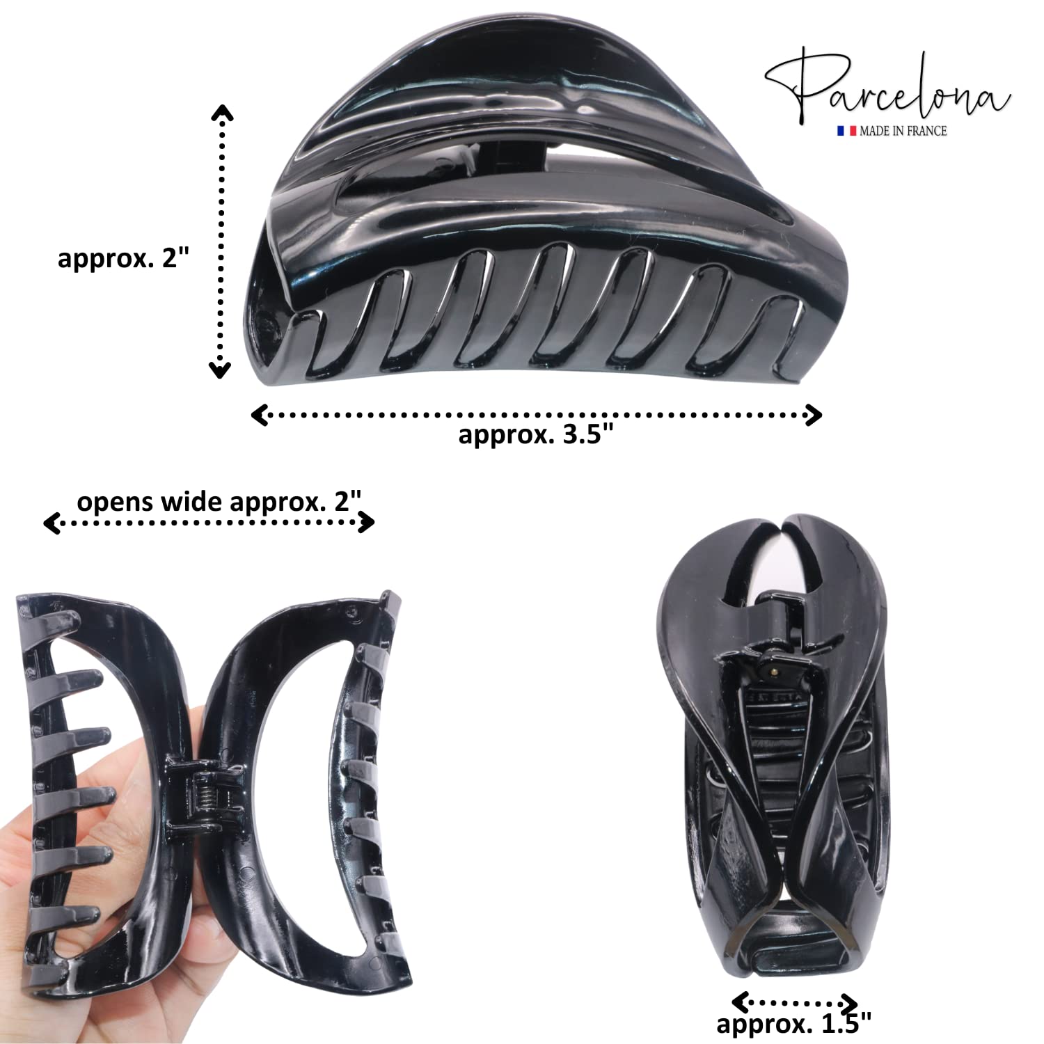 Parcelona French Vrille Medium 3.5" Cellulose No Slip Volume Jaw Hair Claw Clips