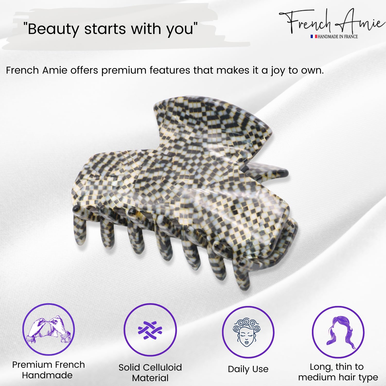 French Amie Chic Medium 2 1/4 Inch Handmade Cellulose Jaw Hair Claw