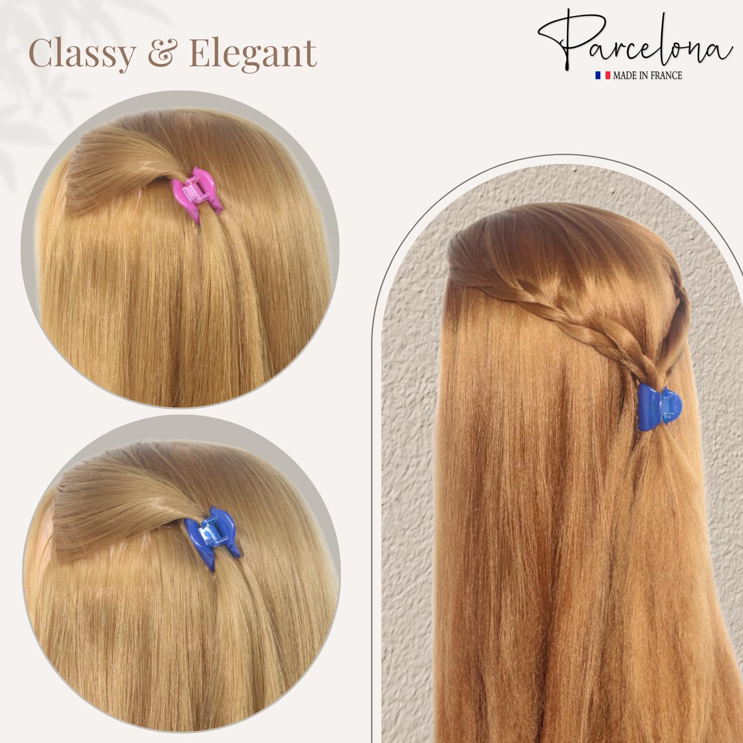 Parcelona French Chic Duo Small 1 1/4" Cellulose Hair Claw for Women and Girls