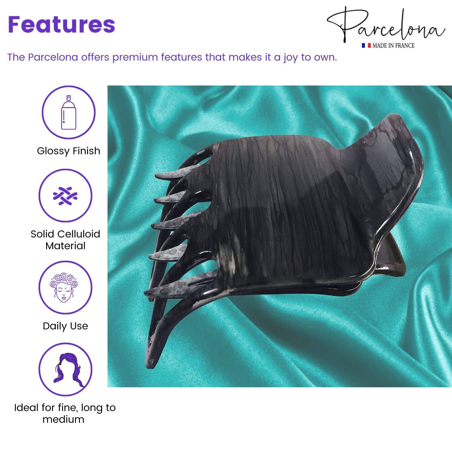 Parcelona French Wide Paw Medium Cellulose Side Slide Yoga Hair Claw for Women