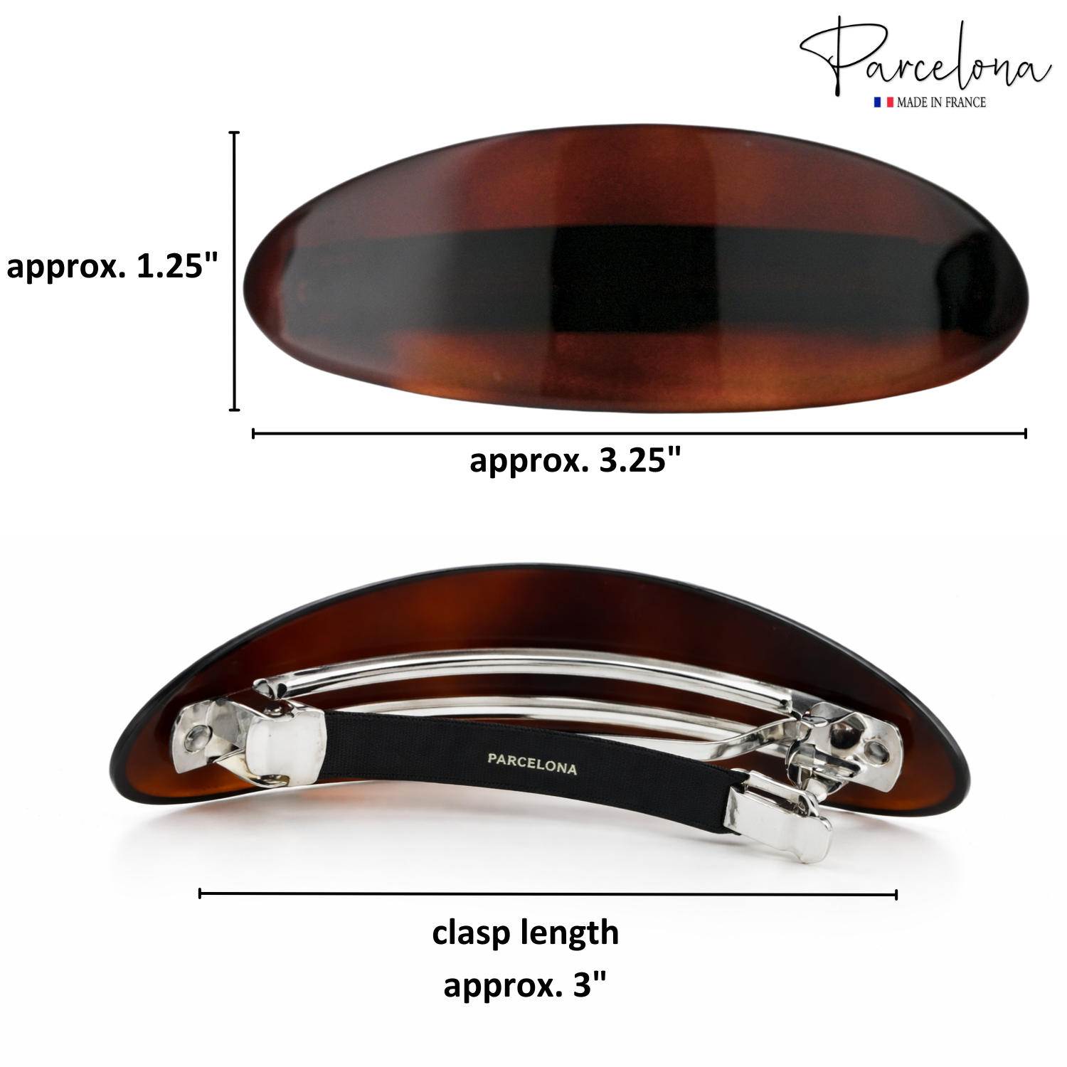Parcelona French Oval Barrette 3.25" Tortoise Shell Non-Slip Hair Clip Grip