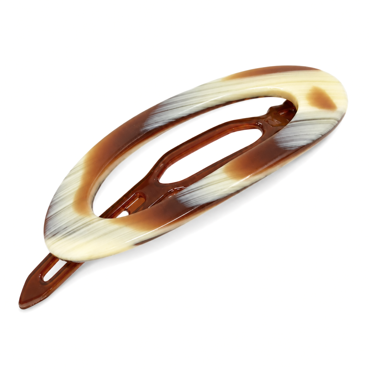 French Amie Oval Cut Out Small Handmade Cellulose Snap Hair Barrette for Women